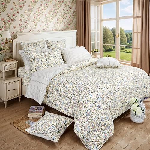 Miniatura 31 de FADFAY Elegante juego de funda de edredón de cachemira, ropa de cama clásica de cachemira dorada, transpirable, 100% algodón percal, ultra suave