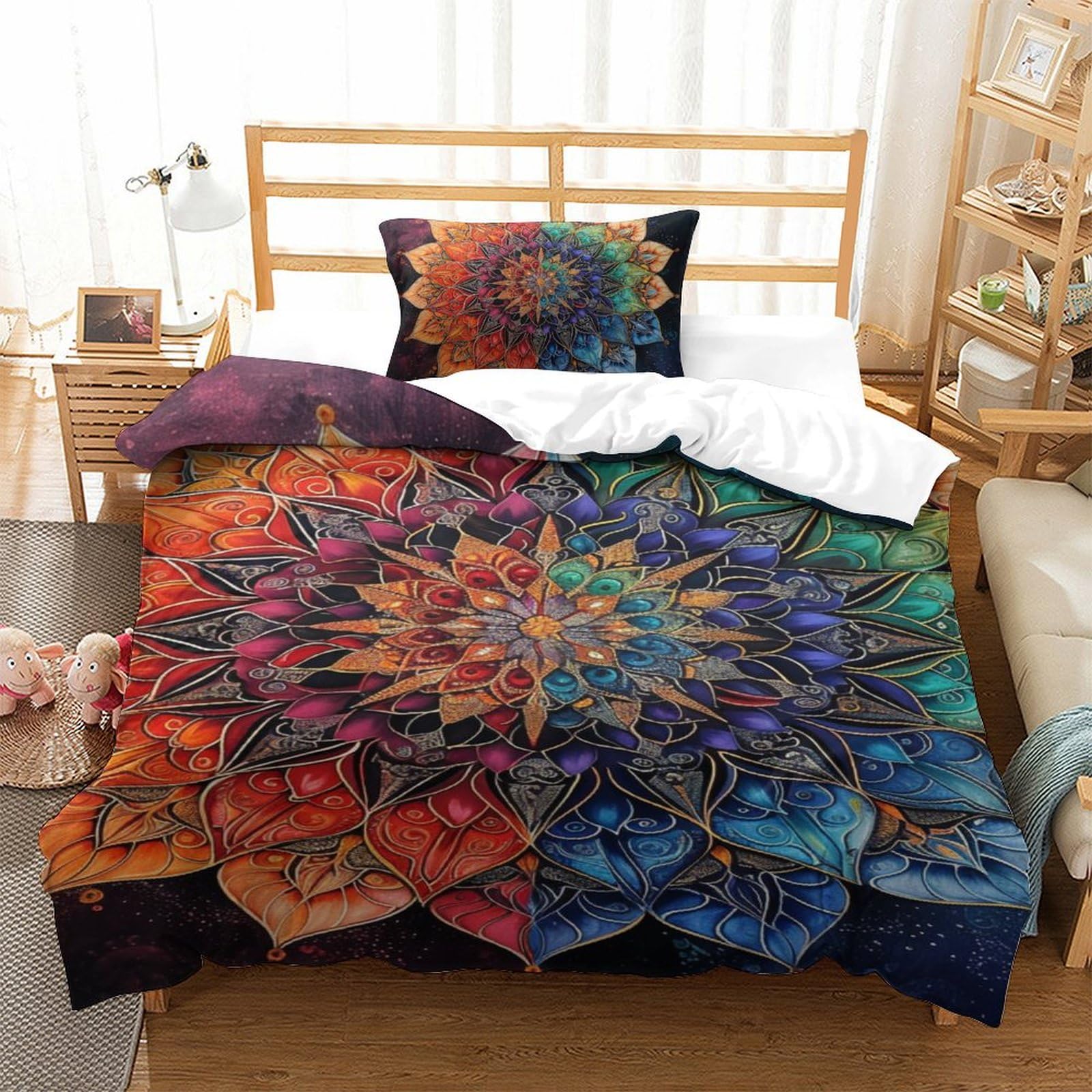 GXYUAOIEF Duvet Cover Set Mandala Bed Cover Kids And Adults Bedroom, 3D Bedding, Comforter Soft Microfiber 3 Pcs with Pillowcase And Zipper Closure Single（135x200cm）