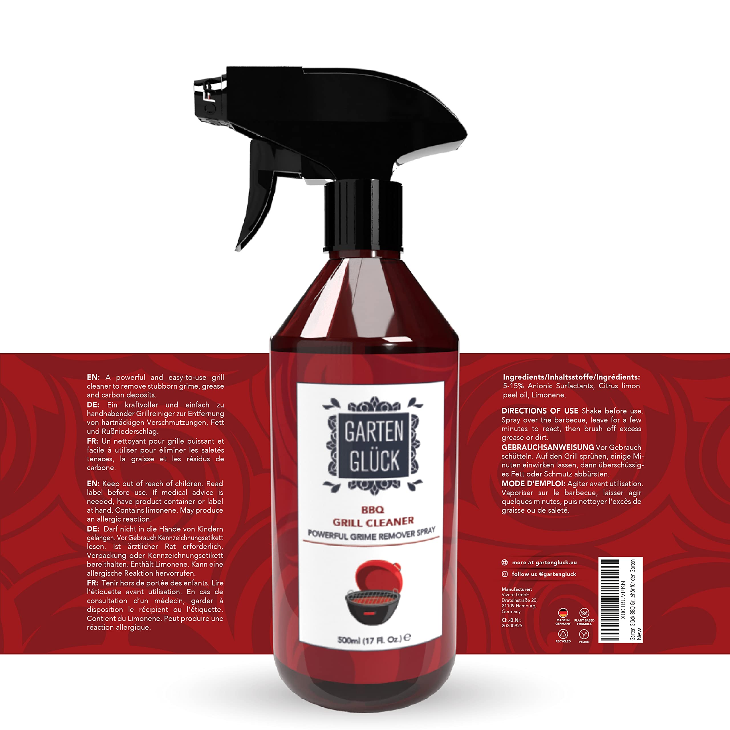 Spray Sgrassatore Barbecue Gas Non Chimico, 500ml - Spray Pulitore per Griglia Barbecue con Acido Citrico per Pulizia Profonda - Efficace Detergente per Pulizia Barbecue Griglia