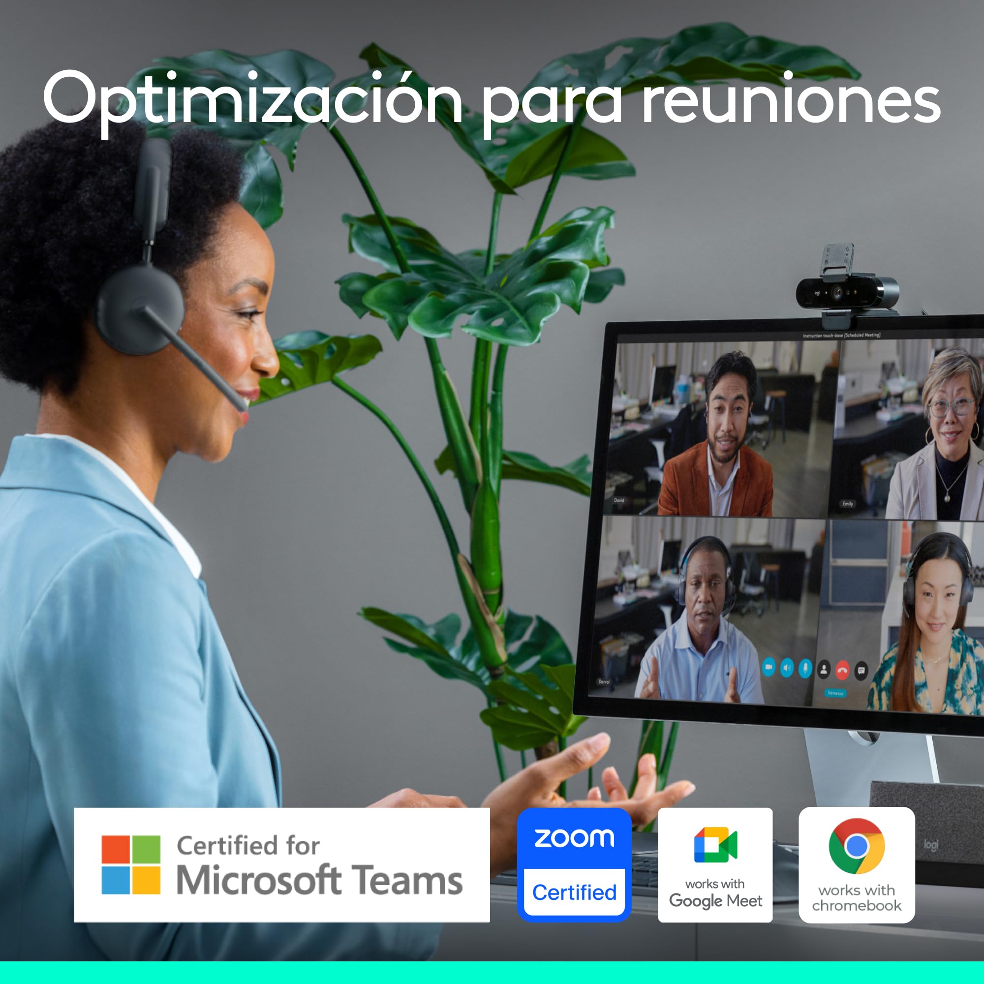 Logitech Brio 4K cámara Web, videollamadas, micrófono cancelación de Ruido, corrección de iluminación automática HD,Microsoft Teams, Zoom, Google Voice, Google Meet, PC/Mac/portátil/Macbook - Grafito
