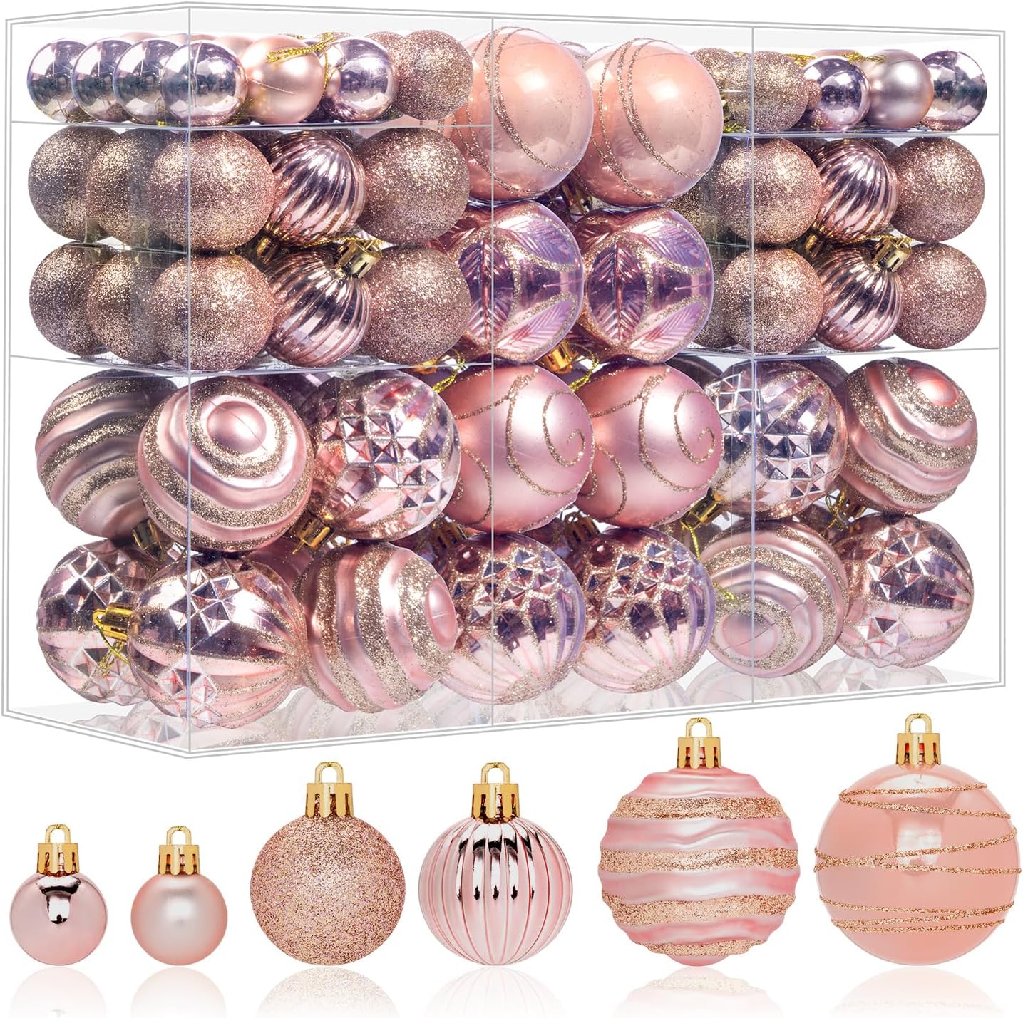 100ct Christmas Ball Ornaments Set, Rose Gold Xmas Tree Decoration, Shatterproof Decorative Hanging Balls with Loop for Christmas Party Holiday Wreath Garland Home Decor