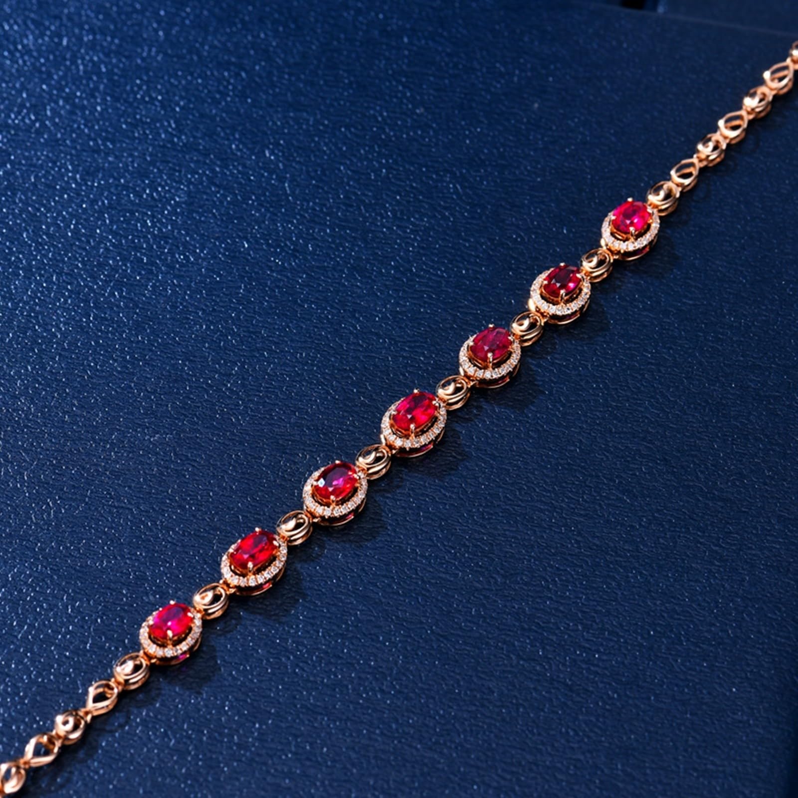 Bracciali Oro Rosa Donna 18k/14k/9k, Bracciale Donna Rubino Sintetico 2.1ct 16-18 cm Estensione 4 cm con Moissanite, Braccialetto da Sposa Fidanzati