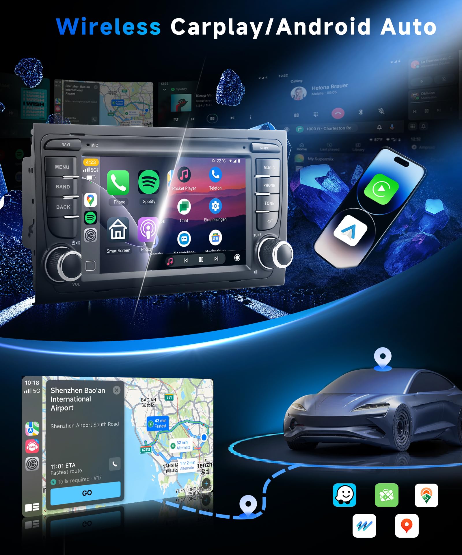 VECHTEL Radio samochodowe 4G+64G Android 15 dla Audi A4 S4 RS4 B6/B7 8E 2002-2008, radio samochodowe z systemem Android CarPlay bezprzewodowe, ekran dotykowy 7-calowy GPS Wi-Fi USB Type-C Bluetooth FM