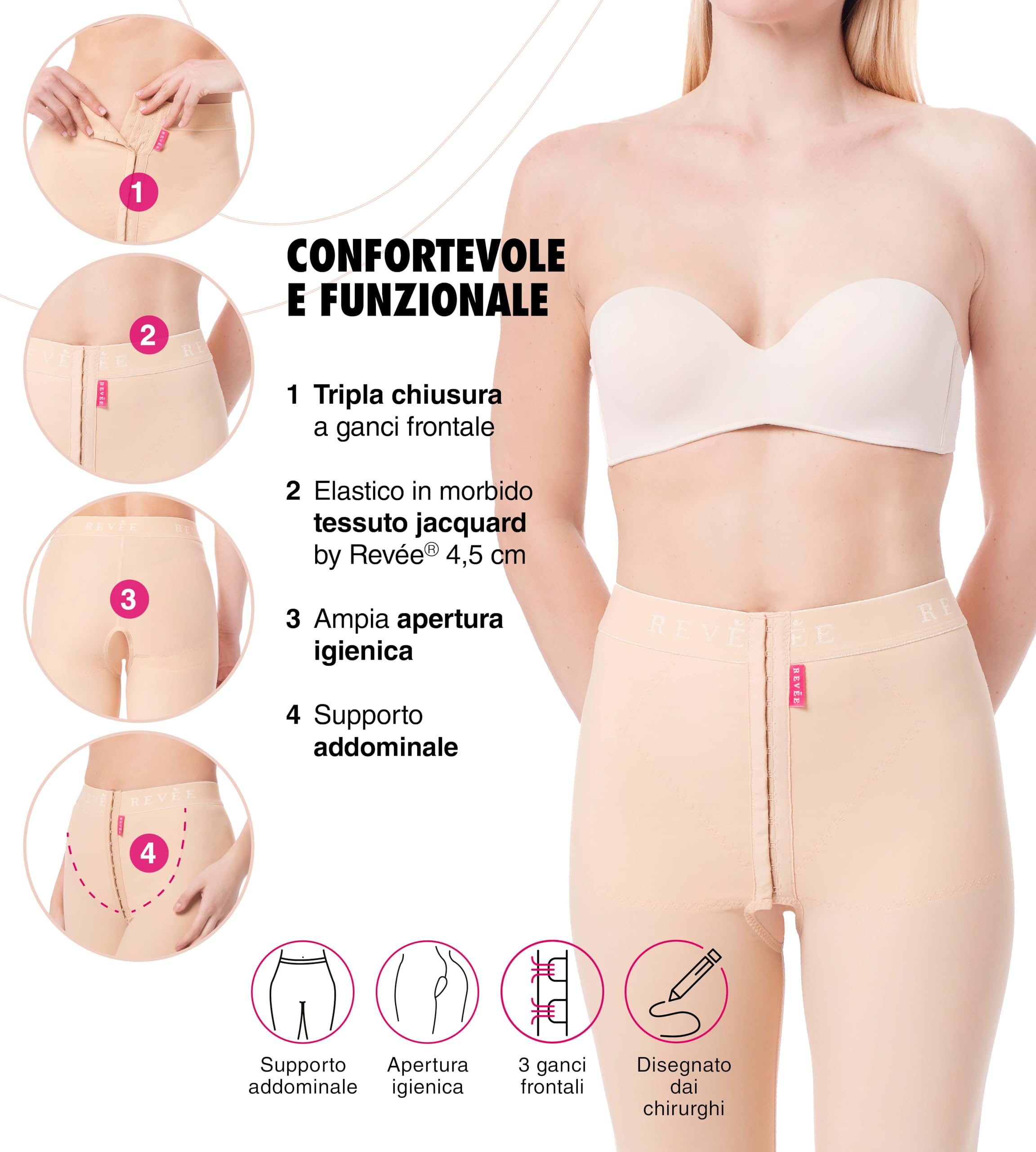 REVÉE Guaina Post Liposuzione Fianchi, Glutei, Cosce e Ginocchia - Contenitiva Donna Snellente - Modellante Donna - Elastocompressiva - Made in Europe