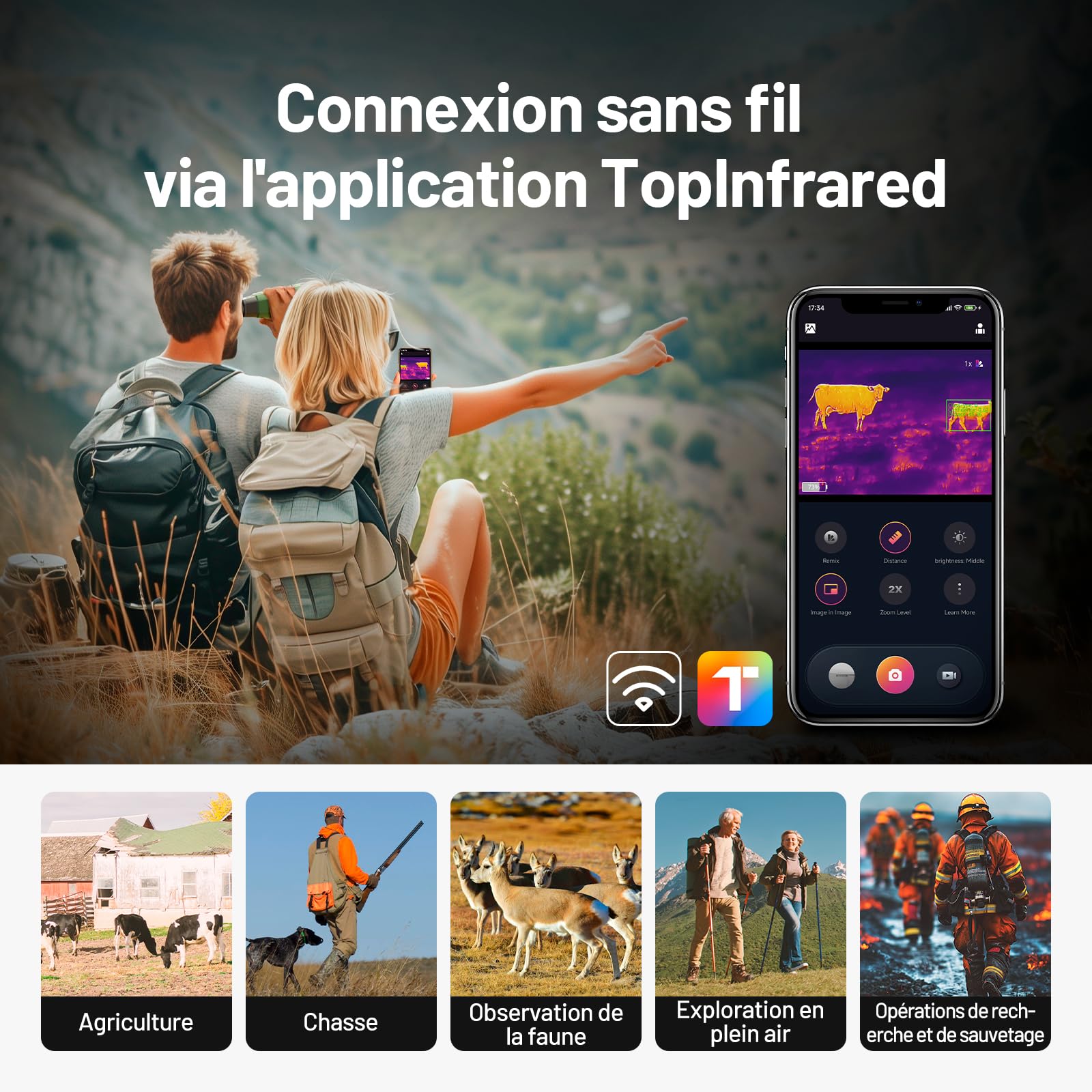 TOPDON TS004 Monoculaire Thermique, 320x240 TISR IR-Résolution 50Hz Camera Thermique pour la Chasse, 11h Autonomie, Objectif 13mm, 410m Portée de Détection, Etanchéité IP67, Zoom Numérique 8X, 32G