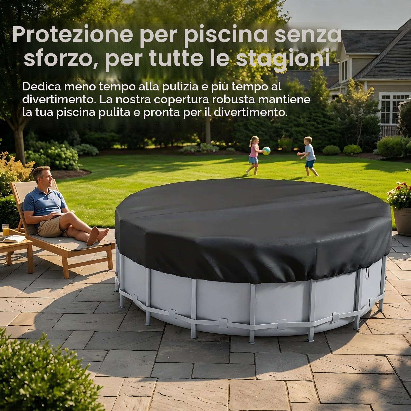Rotonda Copertura Invernale Piscina 366, Tessuto Oxford 420D Telo Copri Piscina, Anti-UV e Anti-Strappamento Telo di Copertura per Piscina Fuori Terra