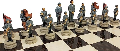 Miniatura 7 de Juego de ajedrez pintado de generales de la guerra civil estadounidense con tablero de elegancia de 17 pulgadas
