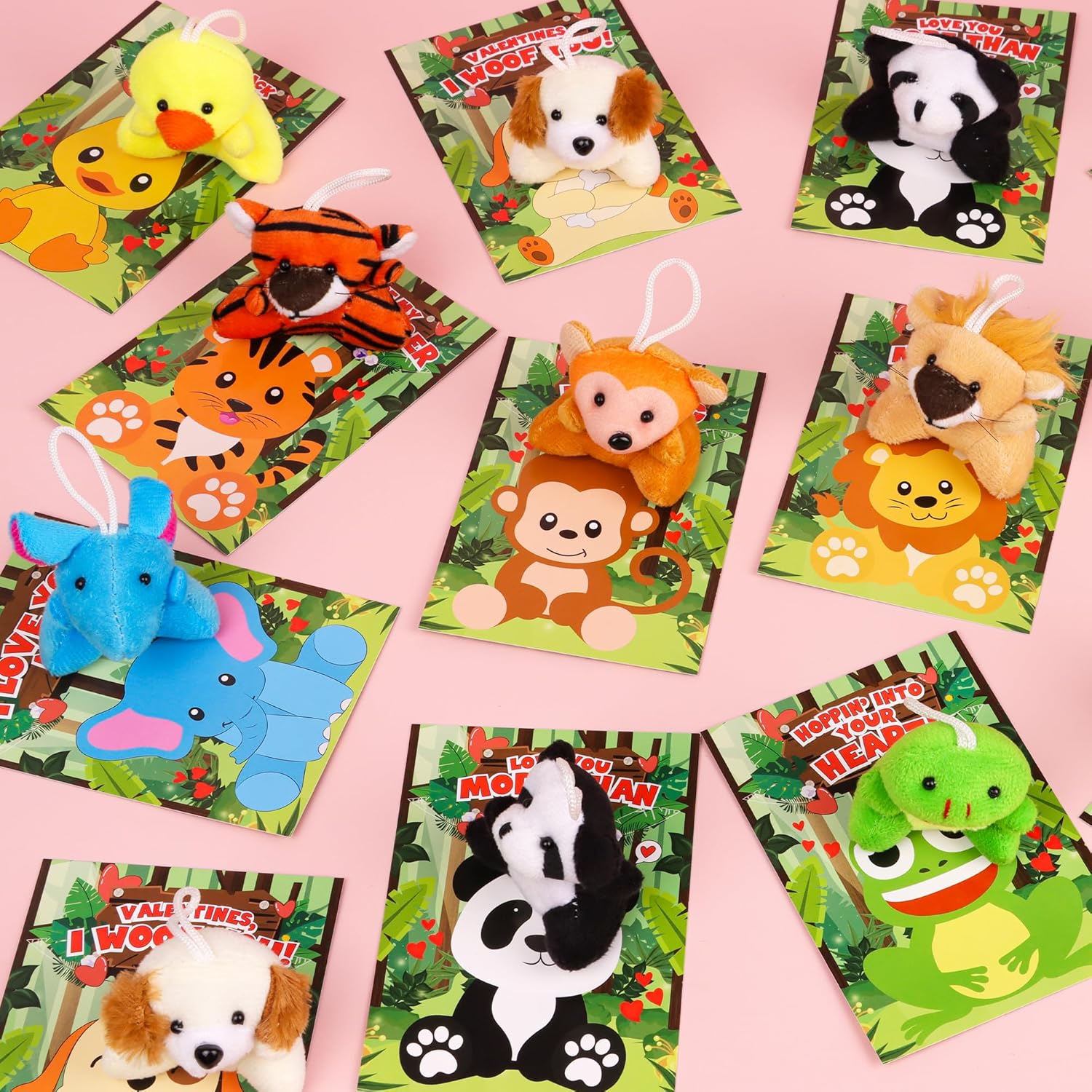 24 Pack Valentines Day Gift for Kids Classroom, Valentines Cards with Animal Plush Toys, Valentine's Day School Prizes Class Party Favors, Valentines Day Exchange Gifts for Boys Girls