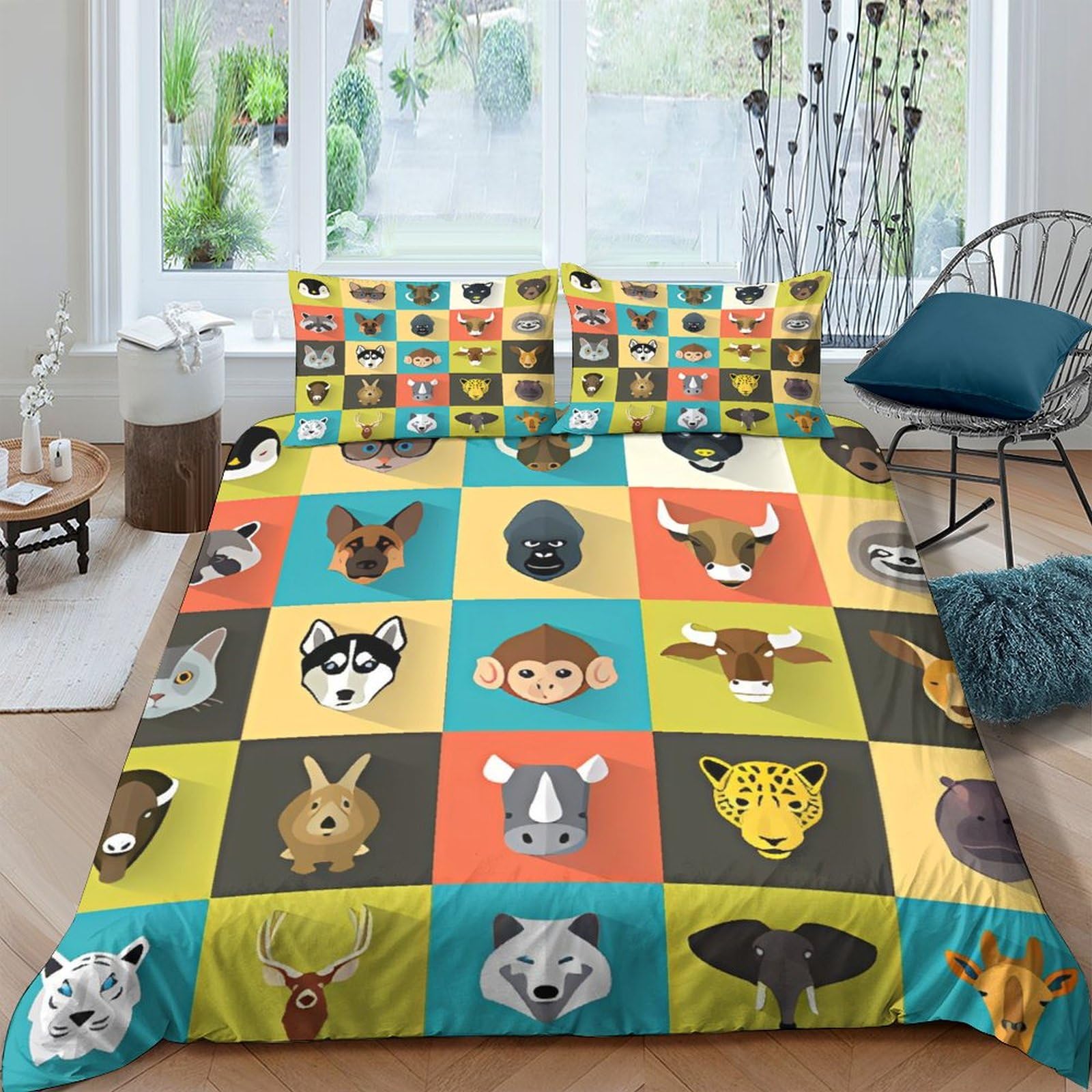 Housse de couette orang-outan léopard 200x200 parure lit double microfibre