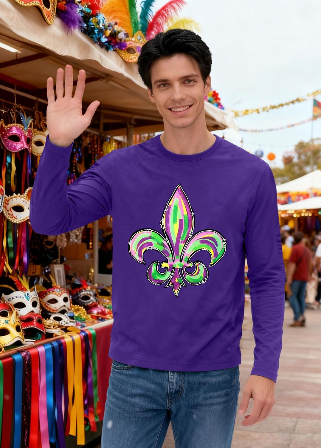 Mardi Gras Shirts for Men: Mardi Gras Graphic Tshirt Carnival Party Outfit Long Sleeve Fat Tuesday Tops - Image 4