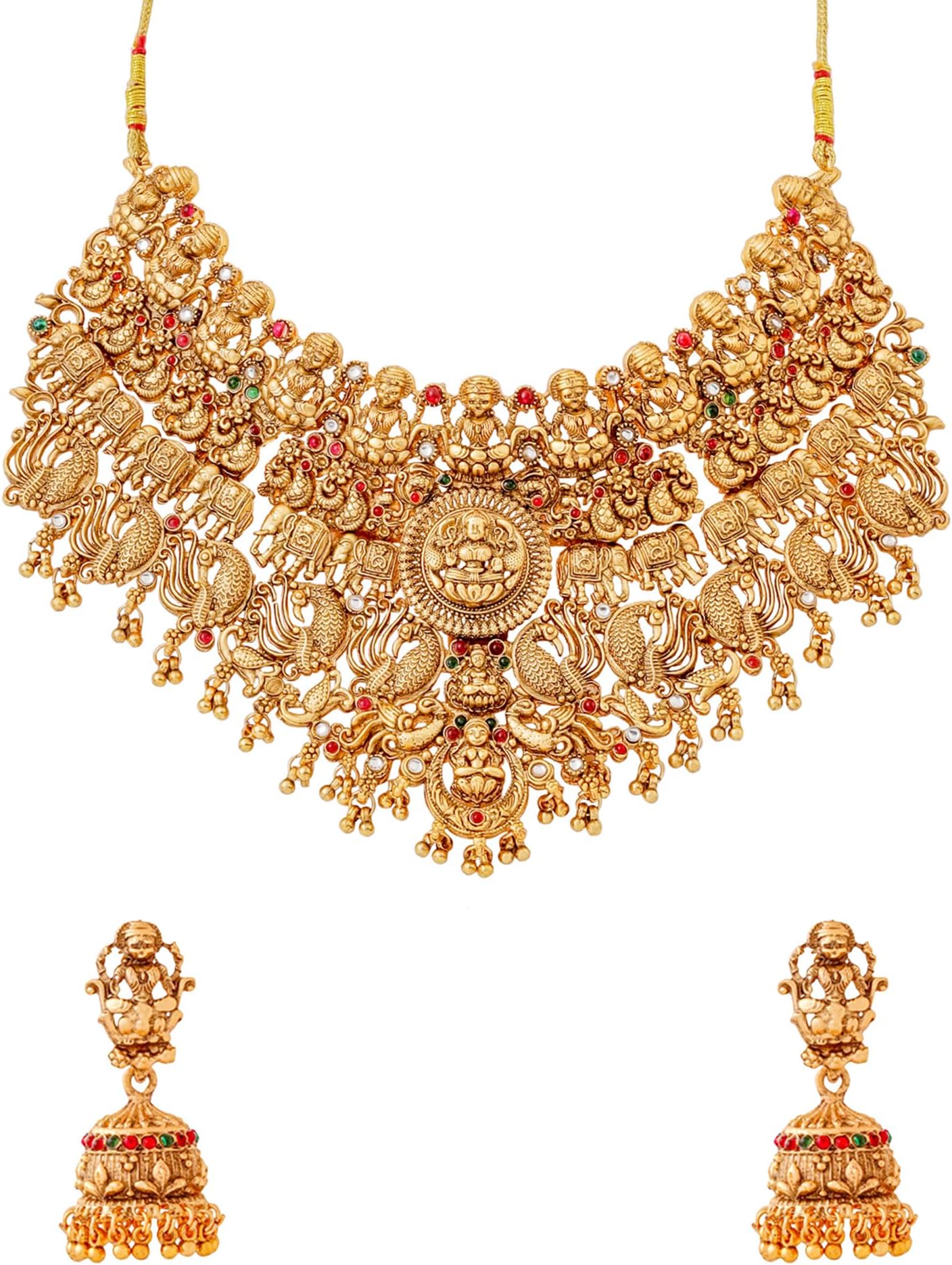 YELLOW CHIMES Gold Plated Beads Drop Designed Bridal Choker Necklace Set for Women, Brass, Free, Brass, No Gemstone