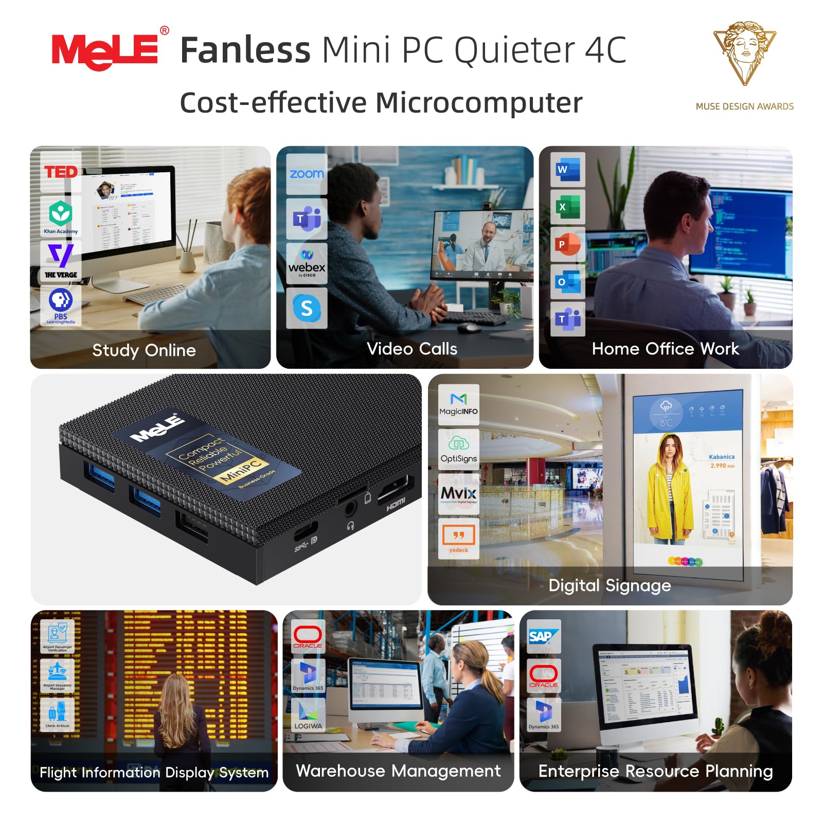 MeLE Quieter 4C Mini PC Sin Ventilador, N100 16GB 512GB, Triple Pantalla 4K | N100 hasta 3.4GHz, 16GB RAM, 512GB SSD, doble HDMI+USB-C triple 4K, Windows/Linux/Debian, Wi-Fi 5, ethernet gigabit
