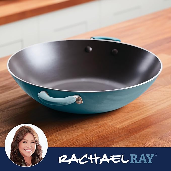 Wok Antiadherente Rachael Ray Cook + Create 14 pulgadas Azul Agave miniatura 6