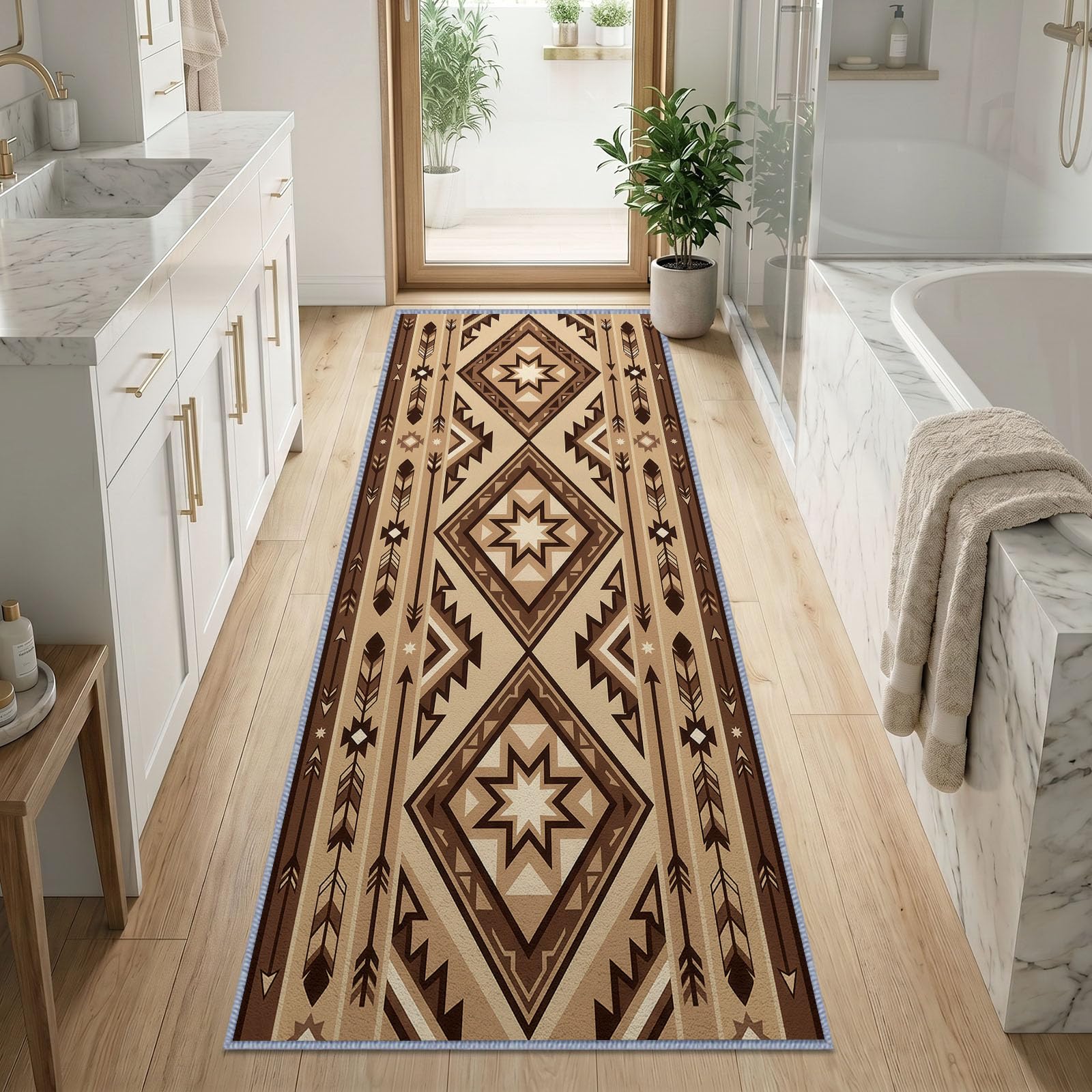 Tappeto antiscivolo in stile azteco tribale per corridoio, 80 x 180 cm