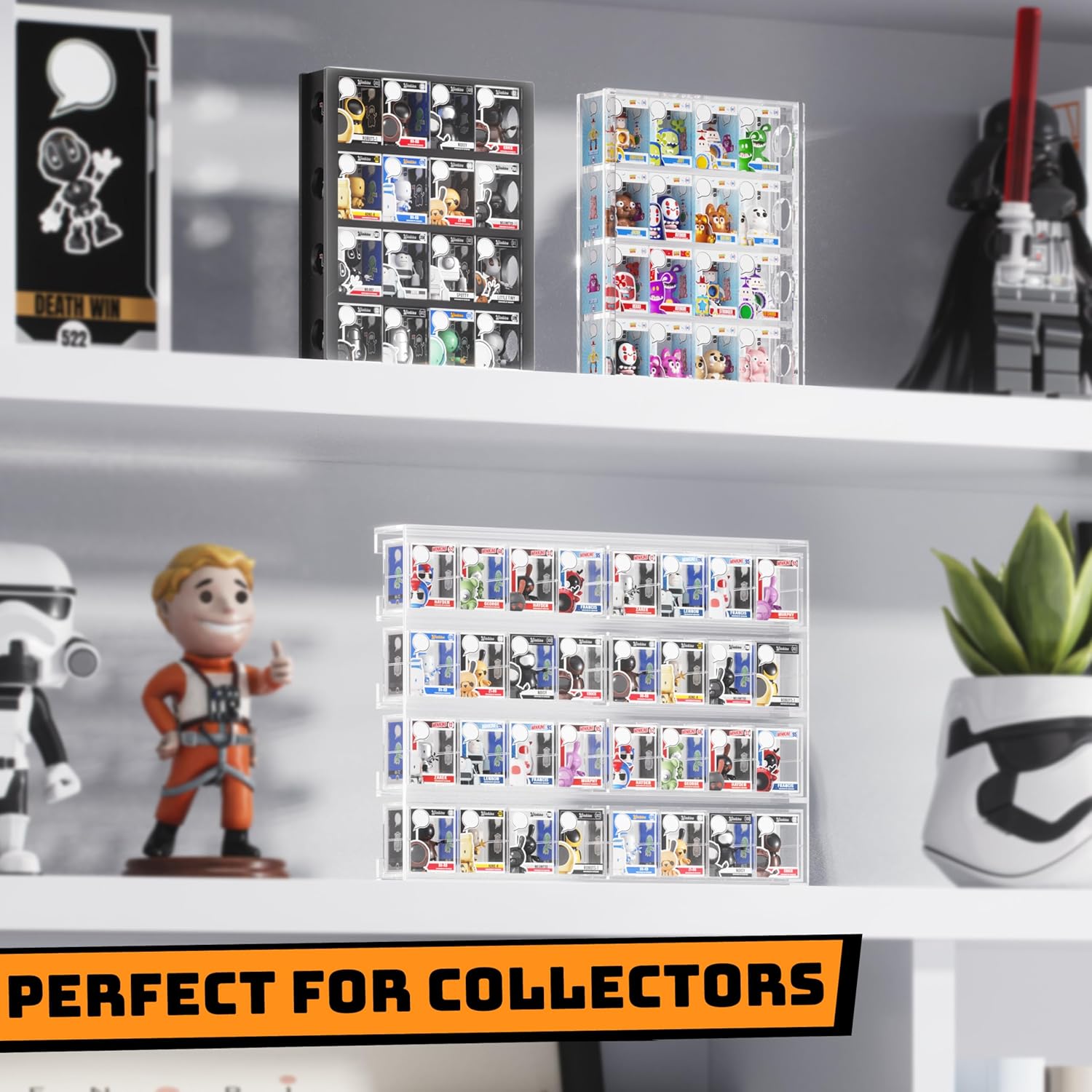 WINKINE Acrylic Display Bitty Protector Case Compatible with Funko Bitty Pop, Clear 32 Slots Figure Display Shelf for Countertop & Wall-mount, Mini Collection Case, Figure Holder Stand, 2 Pack(Clear)