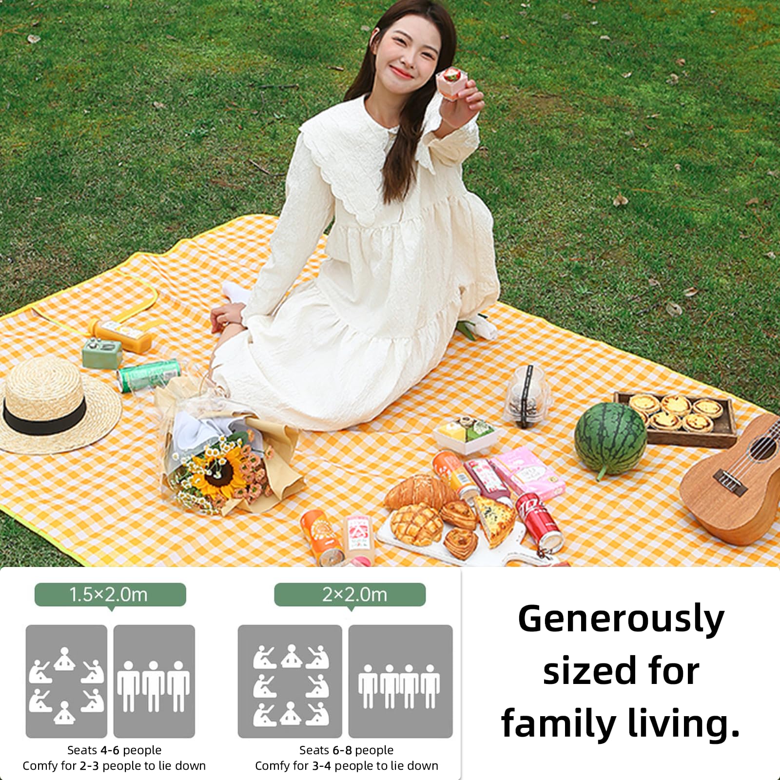 Coperta da picnic impermeabile portatile – pieghevole con manico 8 colori 2 misure (150 x 200 cm) per attività all'aperto, spiaggia, campeggio e divertimento in famiglia