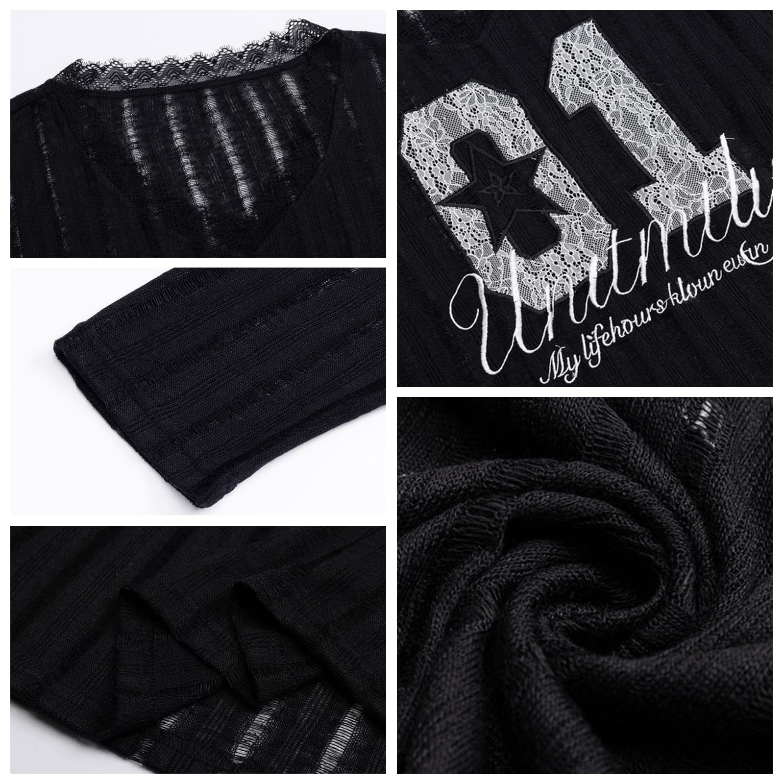Y2K T Shirt damska Anime bez ramiączek długi rękaw otwory z siateczki i nadruk z kreskówki Grunge Harajuku Kawaii gotycka odzież