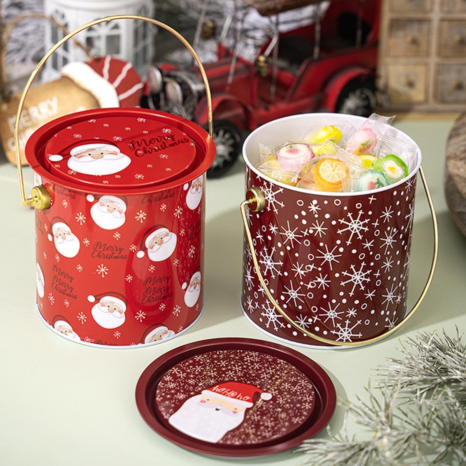 Boîtes à biscuits de Noël | Bocaux à bonbons ronds de Noël – Boîtes à | biscuits de Noël vides en étain décoratives pour chocolat, bonbons, biscuits, thé, café