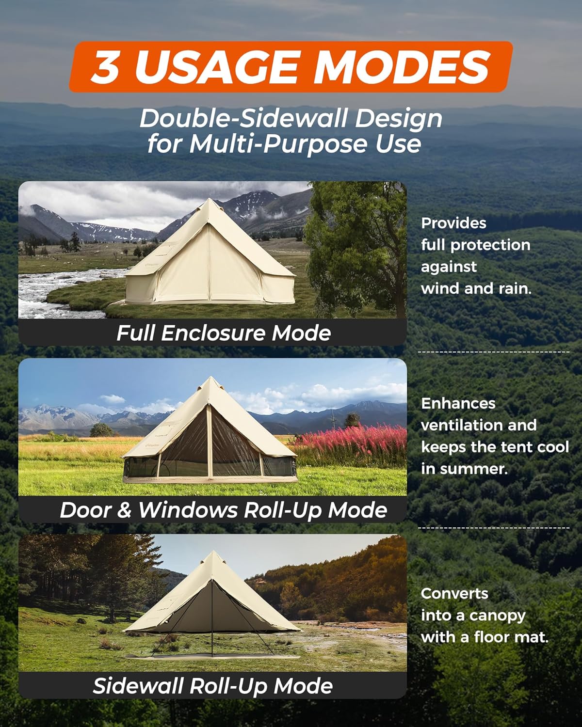 KingCamp Canvas Bell Yurt Tents with Self Inflating Sleeping Pad, 4 Seasons Large Glamping Tent for Family Outdoor Camping