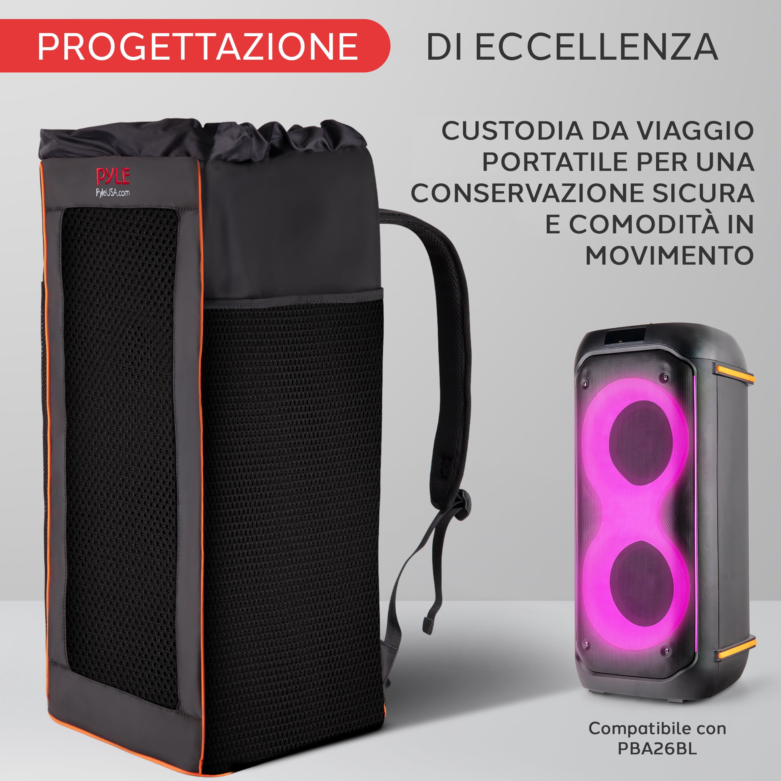 Pyle Borsa Portatile Impermeabile Custodia Antistrappo con Spallacci Regolabili Tasche Laterali e Chiusura a Coulisse 30x30x67 cm per Cassa Bluetooth, Altoparlante Portatile, Speaker