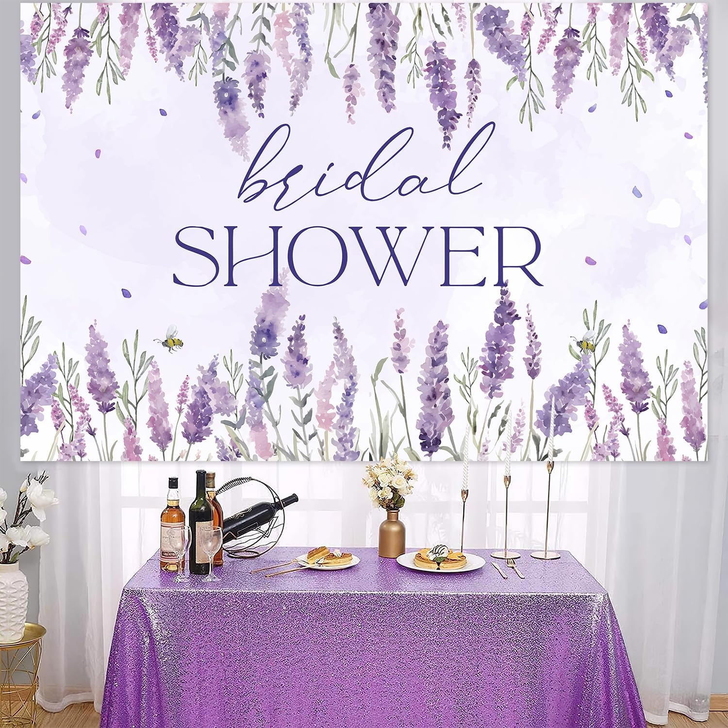 Lavender Bridal Shower Backdrop Purple Floral Bride to Be Photography Background Cloth Decoration for Purple Better Togther Wedding Bachelorette Engagement Party Supplies Photo Booth Props 5 * 3ft