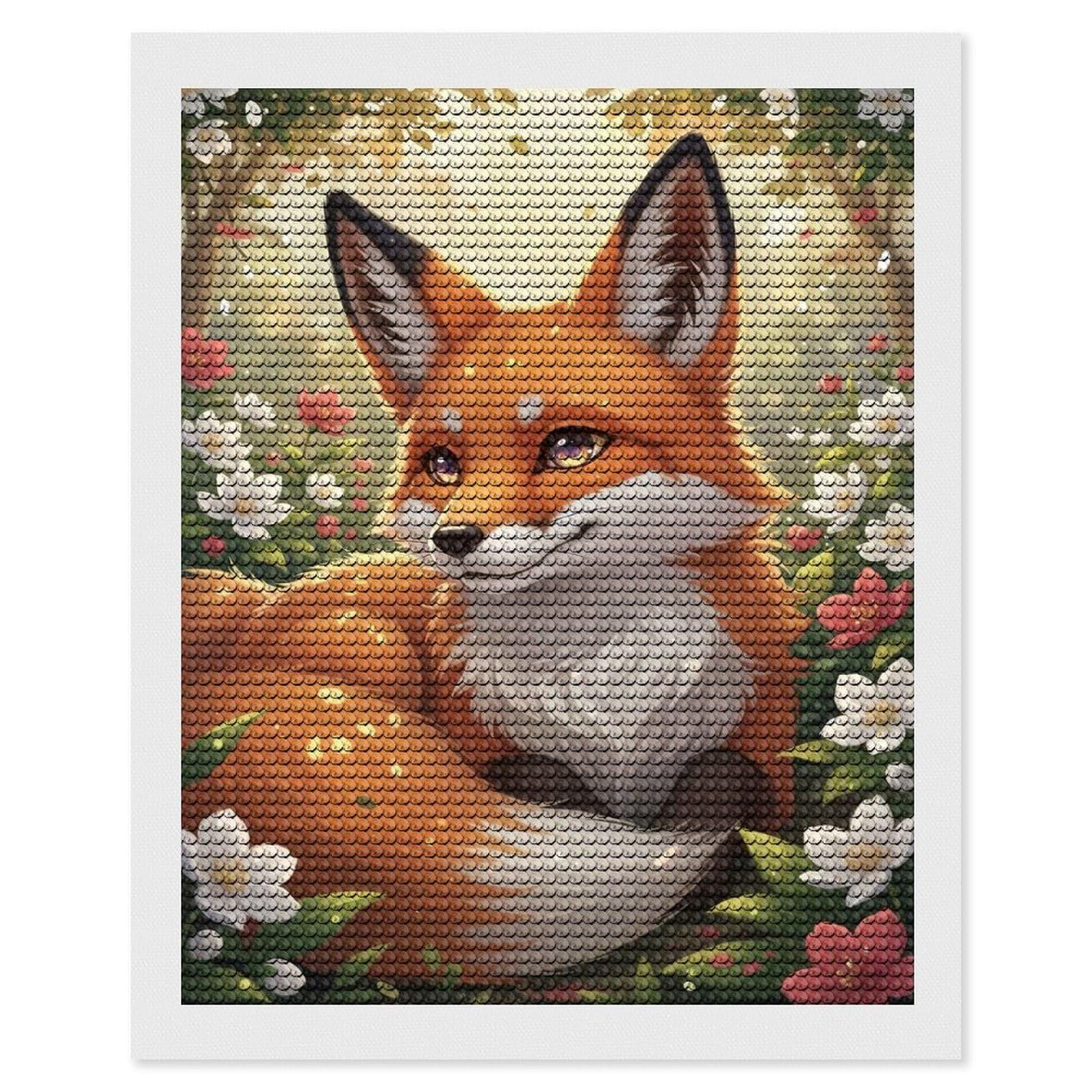 Junmoney Fox in A Floral Meadow Diamond Painting Set 16"x20", for Beginners, Modern Decor, Simple to Start, Gift Idea, Pleasing Wall Art Project