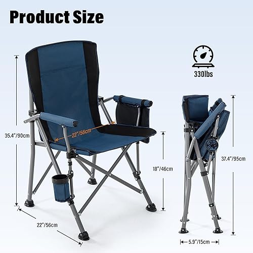 Miniatura 2 de Lamberia Silla de campamento plegable para adultos, resistente, capacidad de 330 libras, silla de campamento al aire libre, gruesa 600D, malla