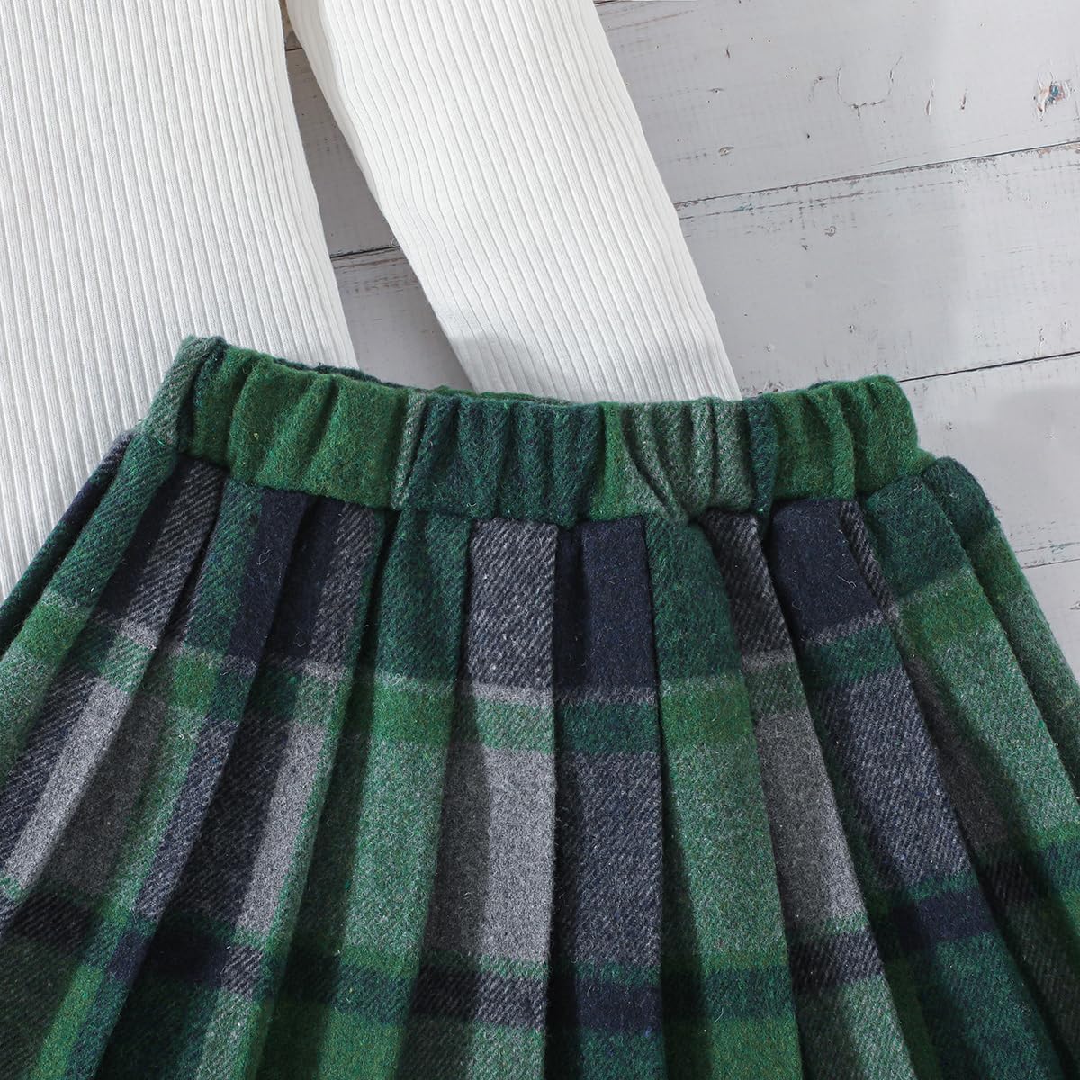 Toddler Girls Plaid Outfits Fall Winter Knit Ribbed Bow Sweatshirt Tops Pleated Skirts Set Holiday Picture Clothes - Image 7