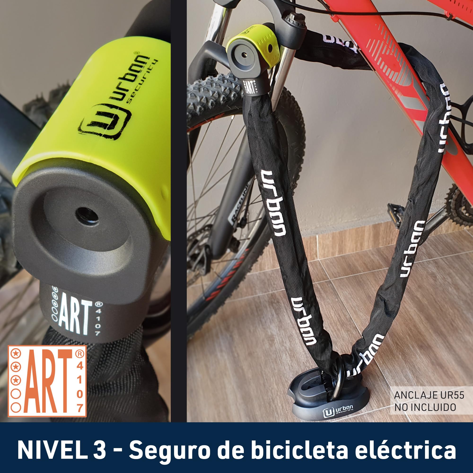 URBAN 10K170 Candado Moto Alta Seguridad, Cadena Antirrobo Homologada ART*** Recomendada Seguro Bicicleta, Testado Acero Endurecido ø10mm, Más Flexible Funda Nylon Protectora, Garaje Anclaje, 170cm