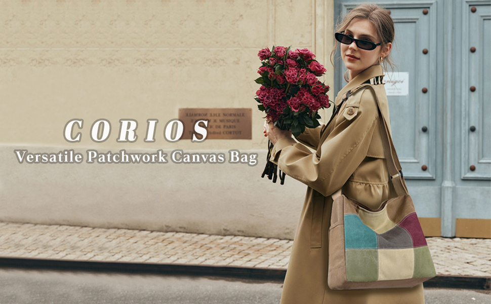 CORIOS Sac à Bandoulière En Toile Multicolore Femme - Grand Sac Cabas Hobo Multifonctionnel