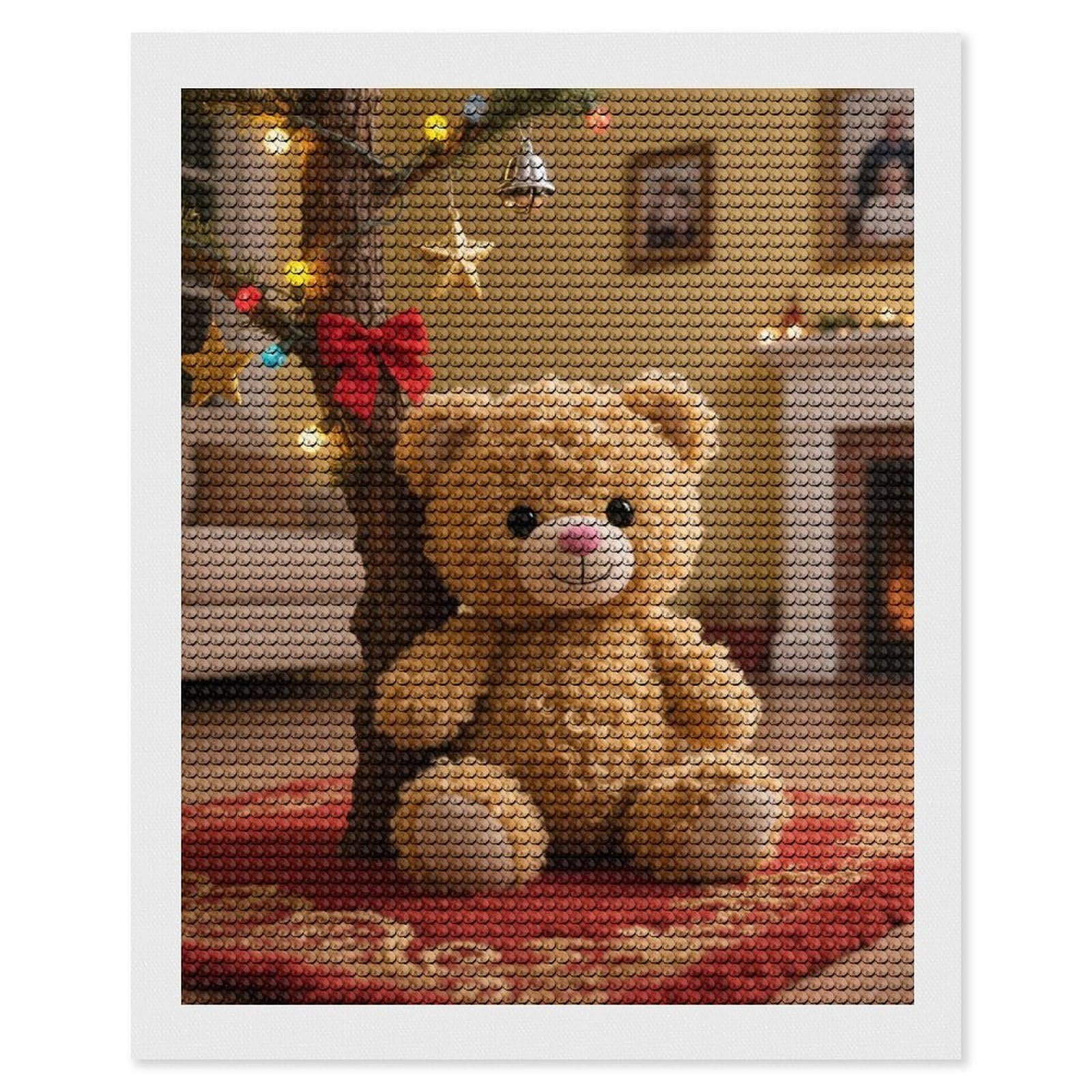 DWVTSLH Xmas Tree Branch Bear Doll Diamond Painting Kits for Adults, Personalized Diamond Photo Art Full Drill, DIY 5D Diamond Art Painting Kits for Beginners, Home Wall Decor 16"x20"