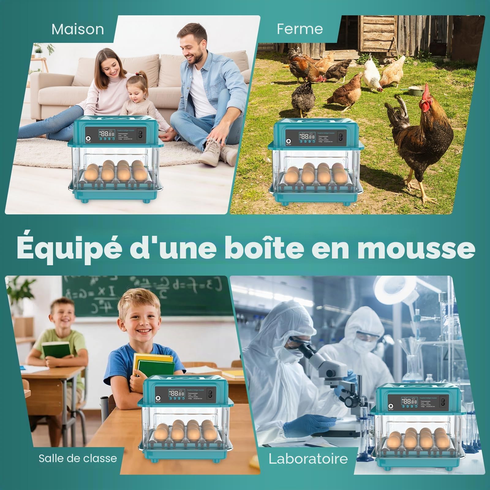 Incubateur entièrement automatique, incubateur pour 10 à 36 œufs avec rotation automatique des œufs et humidification automatique, incubateur avec indicateur d'humidité pour poulets, canards, oies et