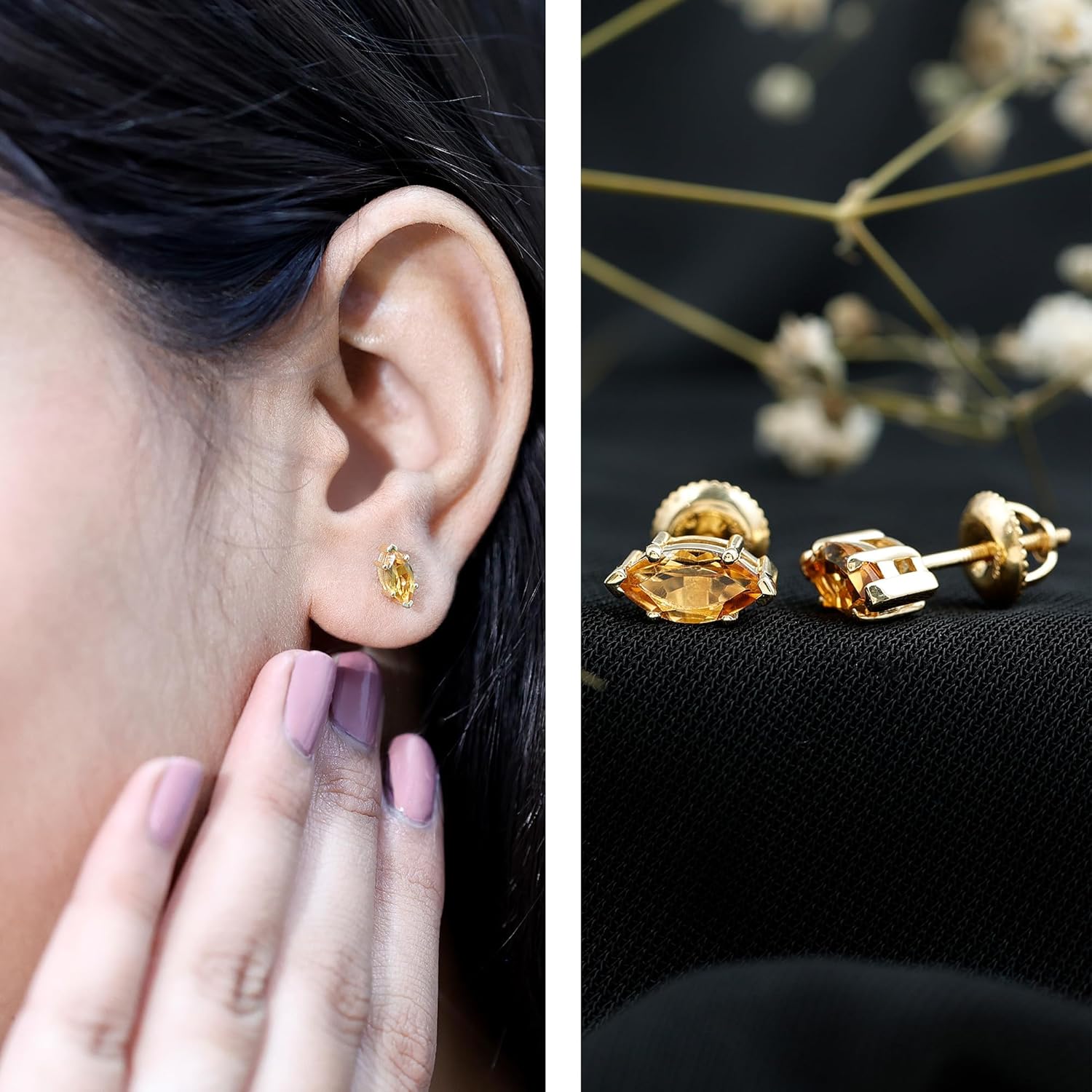 Natural Citrine Stud Earrings in Silver, Aaa Quality, November Birthstone Earrings - Gift For Women Who Has Everything