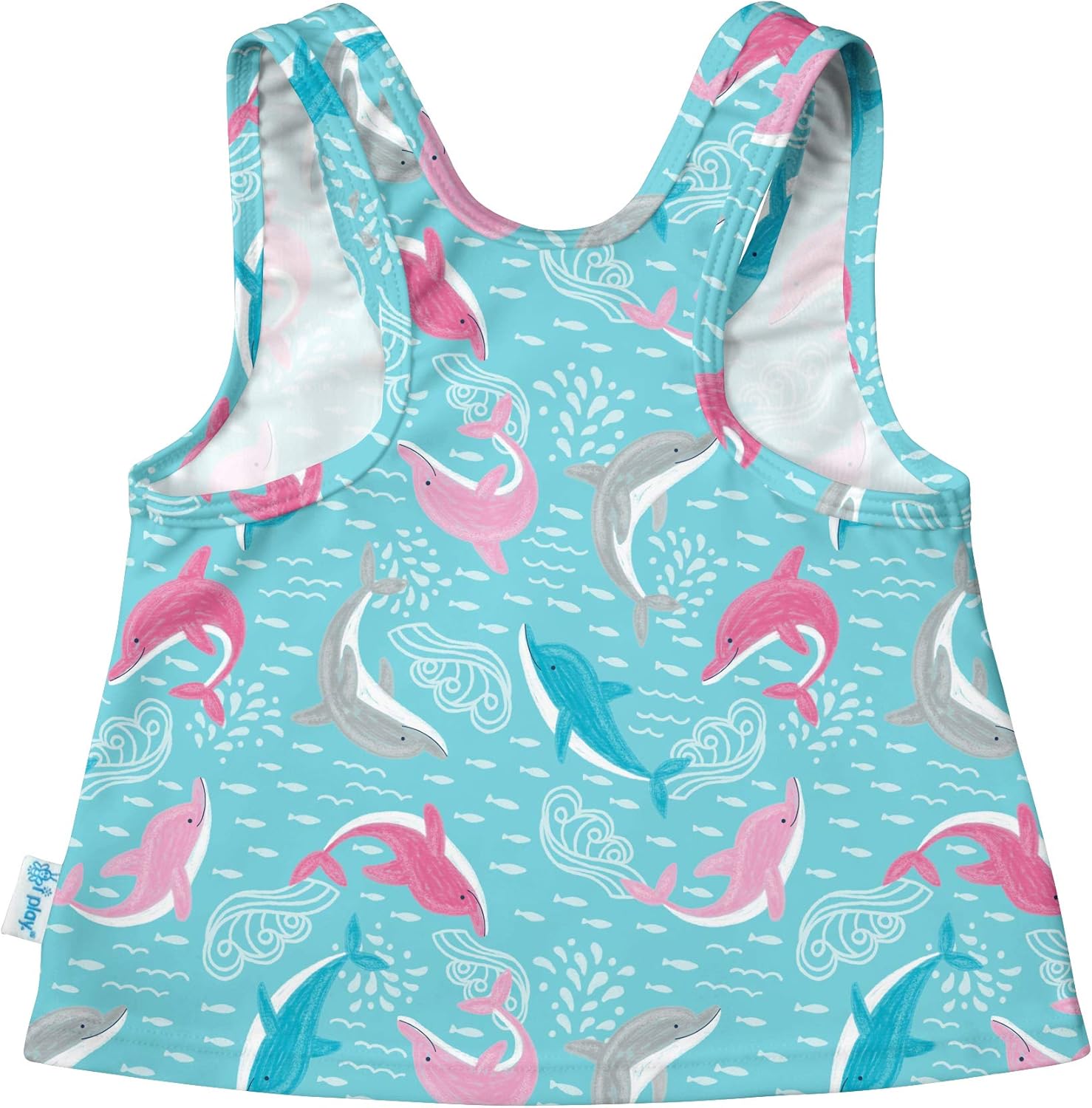 Vista 2 de i play by green sprouts - Tankini de dos piezas con pañal de natación reutilizable a presión Traje de baño para niña Diseño ligero y patentado