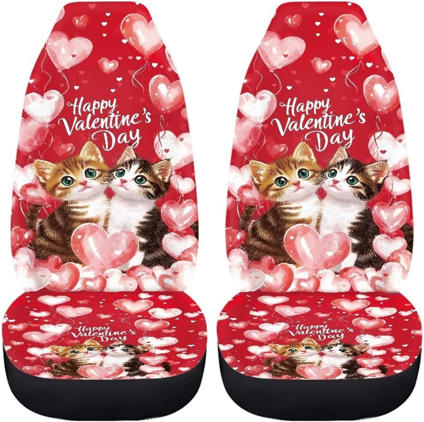 4 Piece Car Seat Covers for Vehicle Anti-Slip Automotive Cushion Seat Covers Interior Accessories Universal Fit Car Truck SUV Van, Happy Valentine's Day Love Balloon Cat Pattern