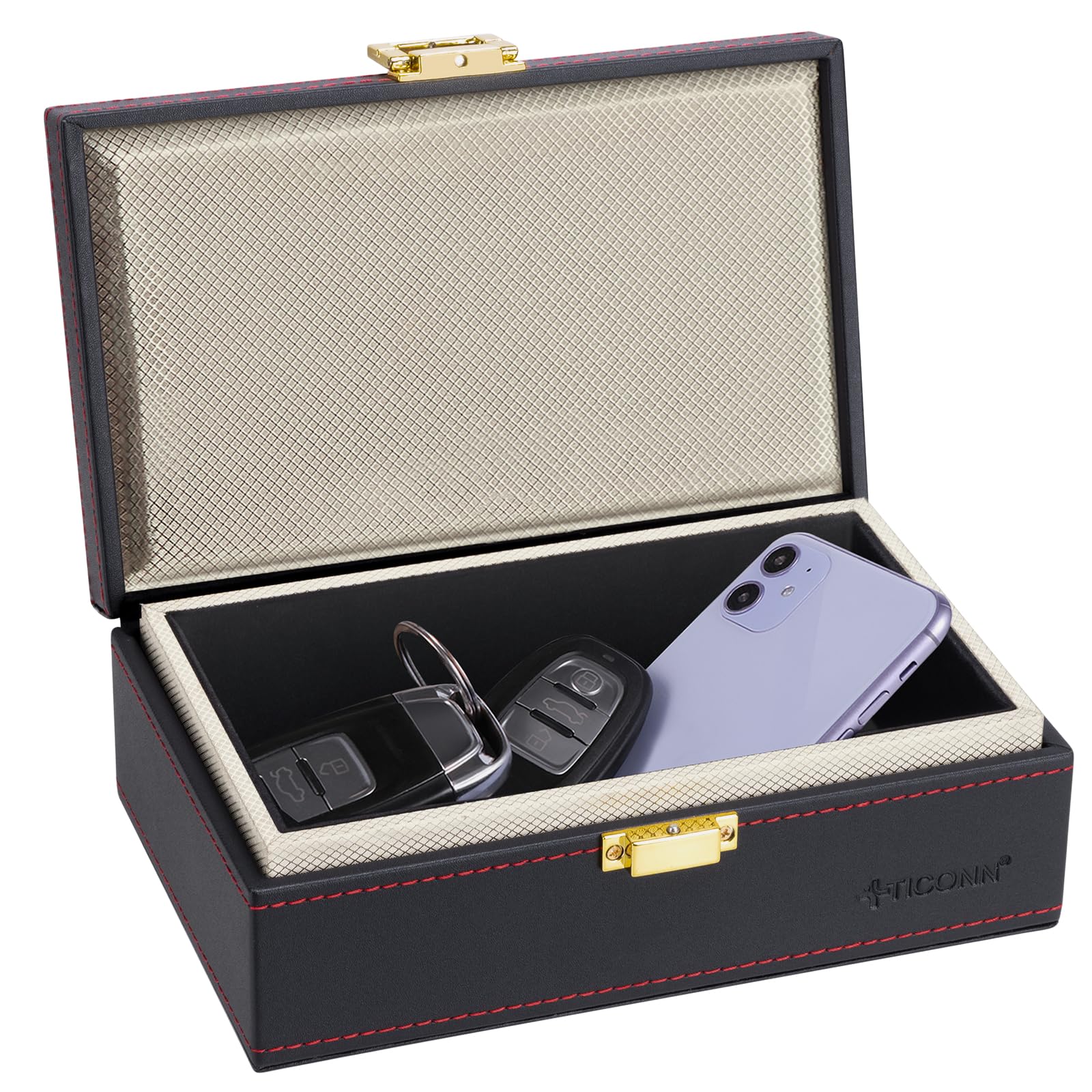 TICONN Faraday Box, Car Key Fob Protector, PU Leather Faraday Cage Signal Blocker for Keyless Fob, RFID Signal Blocking Pouch Cage (Black Slim)