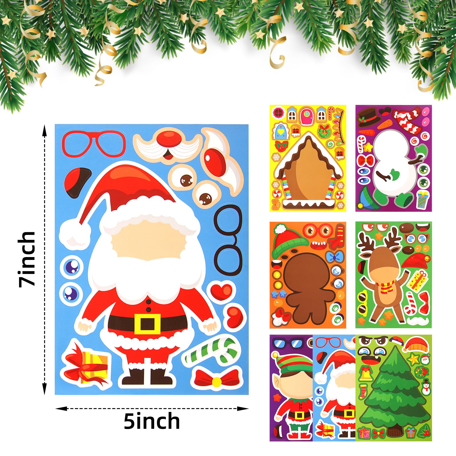 24 Sheets Christmas Face Stickers - DIY Santa & Snowman Craft Kit For Party Favors & Stocking Stuffers