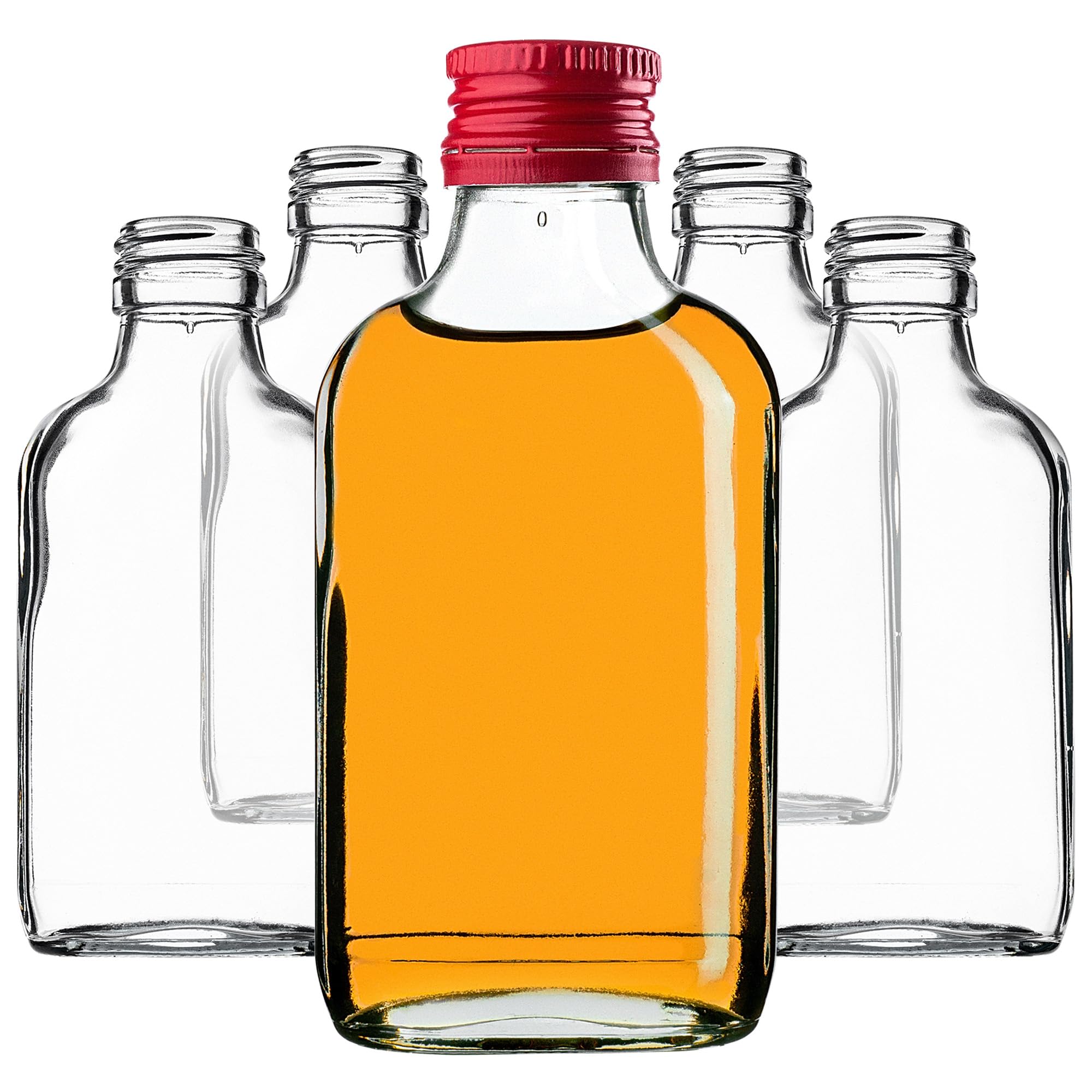 KADAX Flachmann 100 ml 10 sztuk małe szklane butelki z zakrętką Puste butelki do napełniania mini butelki z likierem (czerwony)