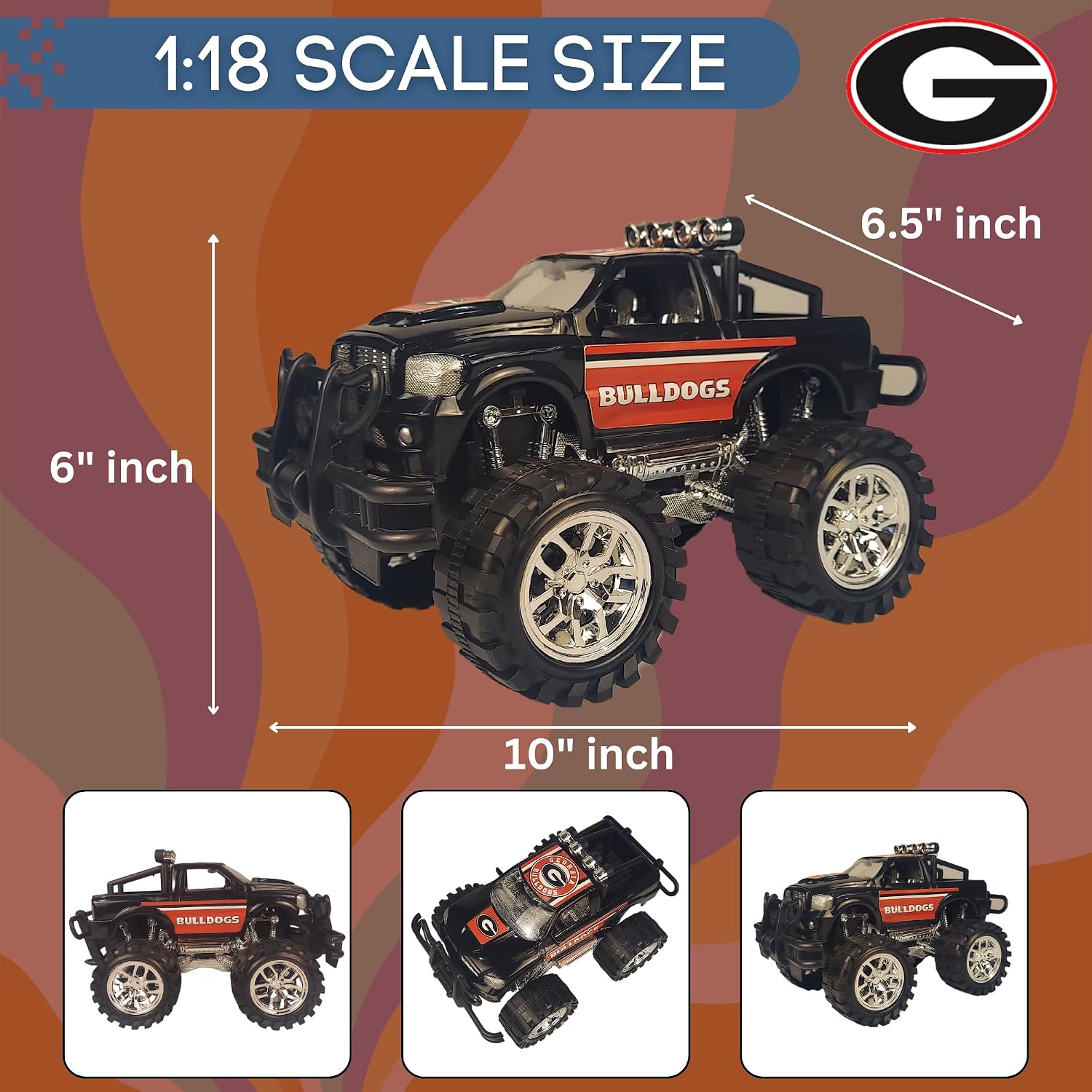 Game Day Outfitters Georgia Bulldogs Monster Truck Push and Go, Friction Powered | Officially Licensed NCAA Logo Toy Truck 1:18 Scale Truck | for Fans, Boys, Kids