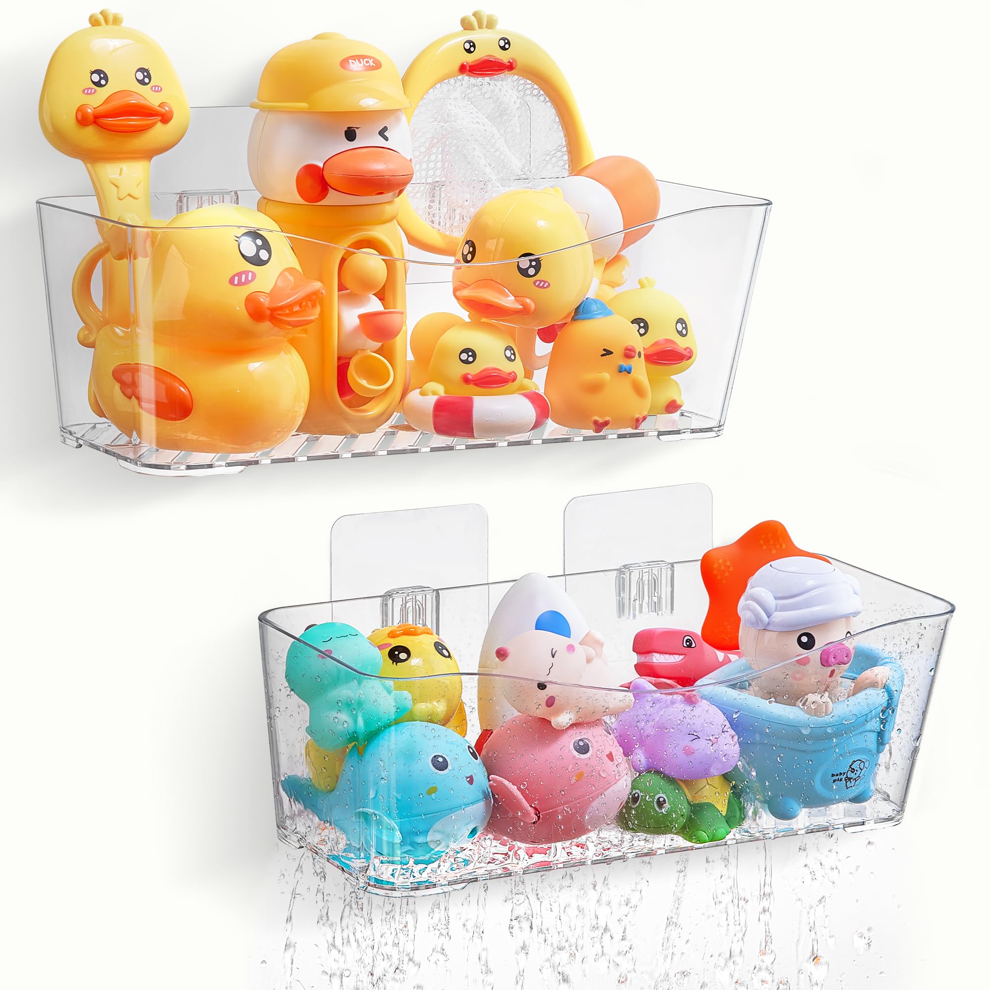 Anteabee Bath Toy Storage Organizer, 2 Packs Large Shower Toy Basket, Toy Holder for Bathtub, No Drilling Required, Easy to Install, Bathroom Accessories for Baby, Toddler, Kids