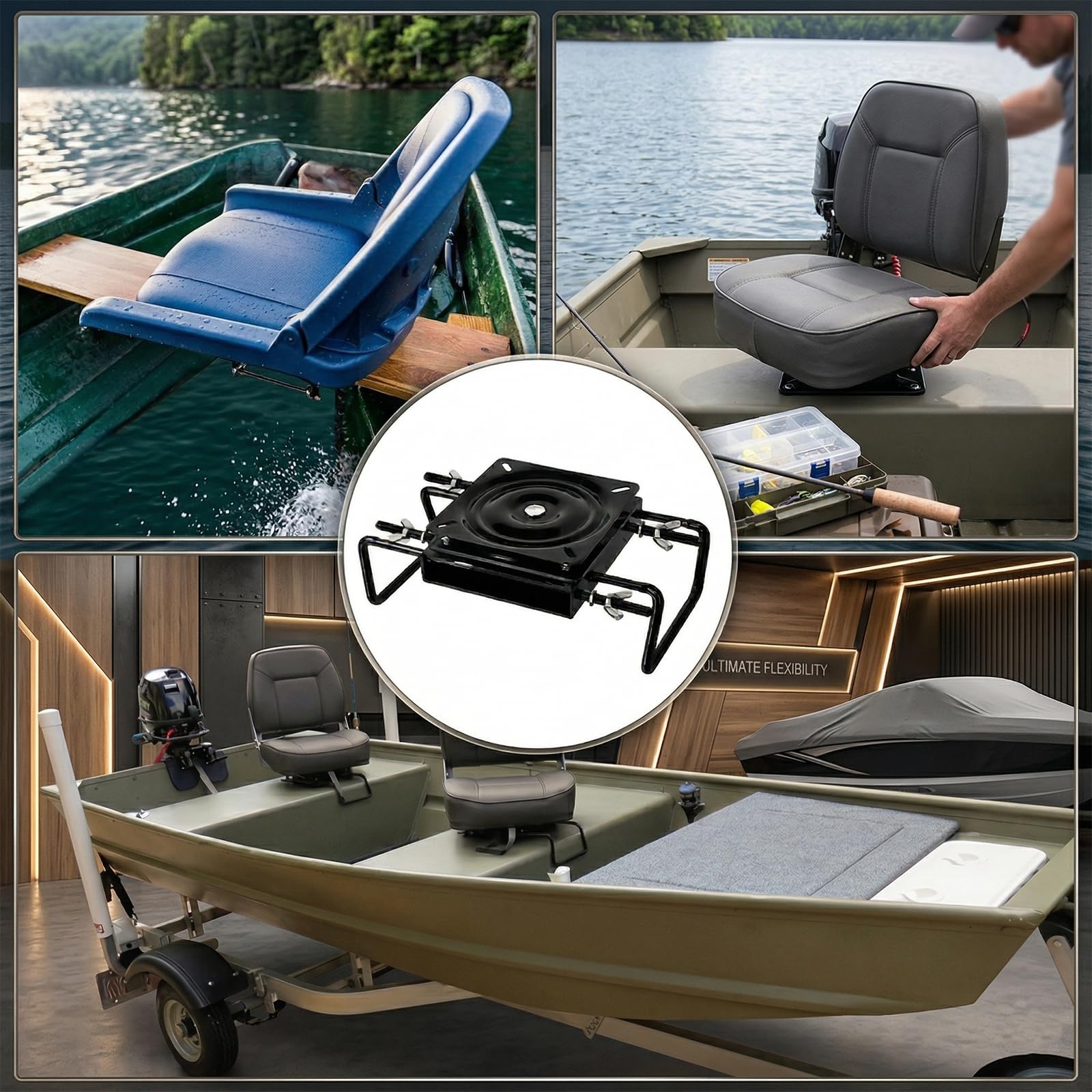Obrotowy uchwyt do siedzenia łodzi o 360° – wytrzymała podstawa zaciskowa z systemem podwójnego blokowania do wędkarstwa Jon Fishing Bass Kajak regulowany 18-45 cm stal morska