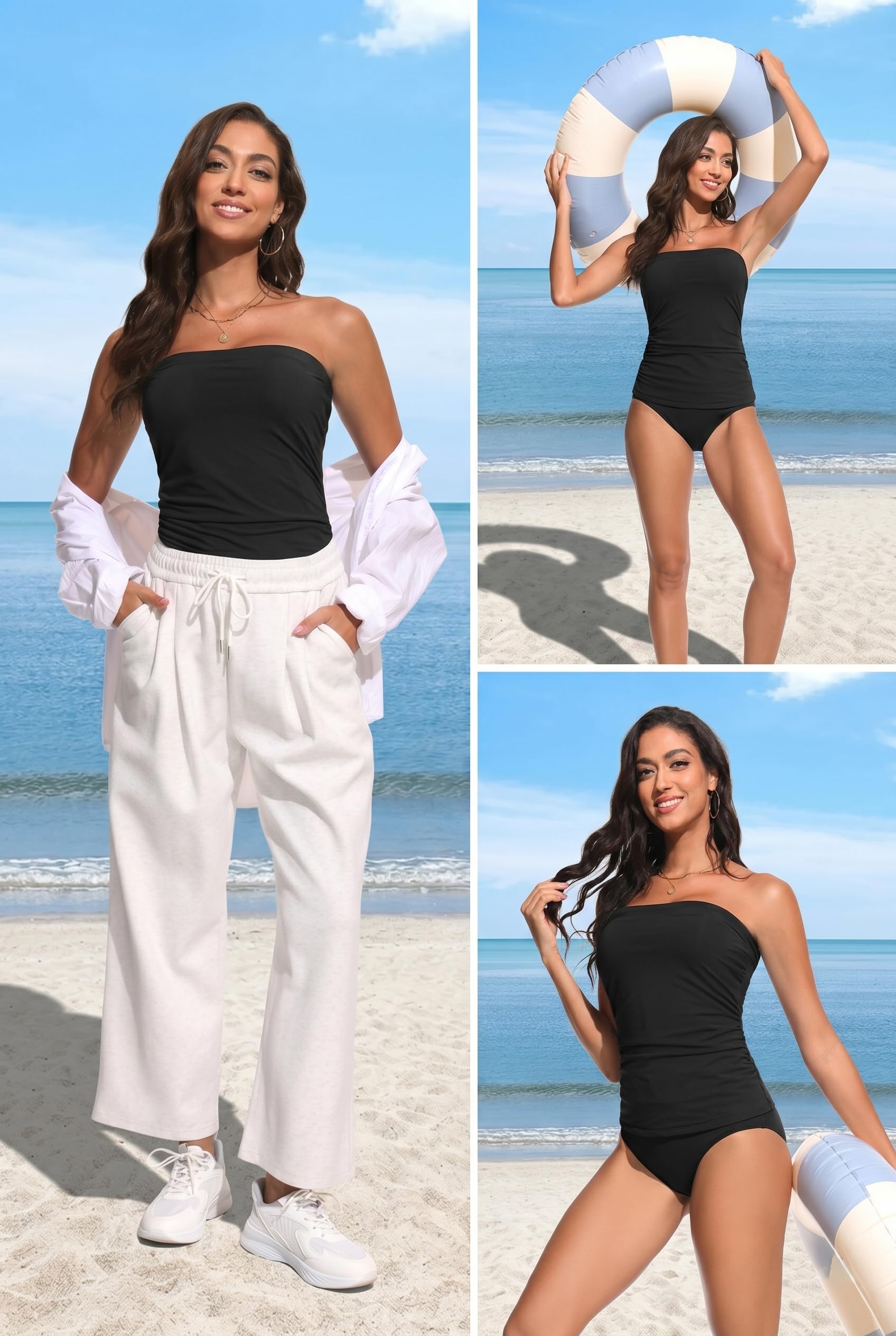 Aqua Eve - Tankini, costume da bagno a fascia per le donne da due pezzi, costume da bagno increspato per il controllo della pancia, senza spalline