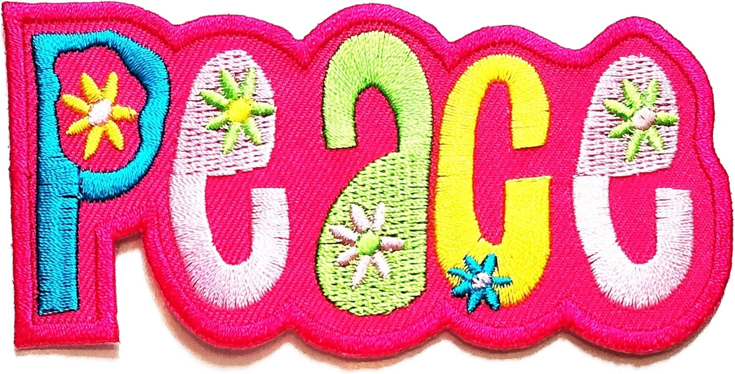 Nipitshop Patches Pink Sweet Peace Patch Peace Sun Flowers Hippie Retro Boho Weed Love Retro Cartoon Kids Sew On Iron On Patch Applique Men Women Clothes Dress Plant Hat Jeans Sewing