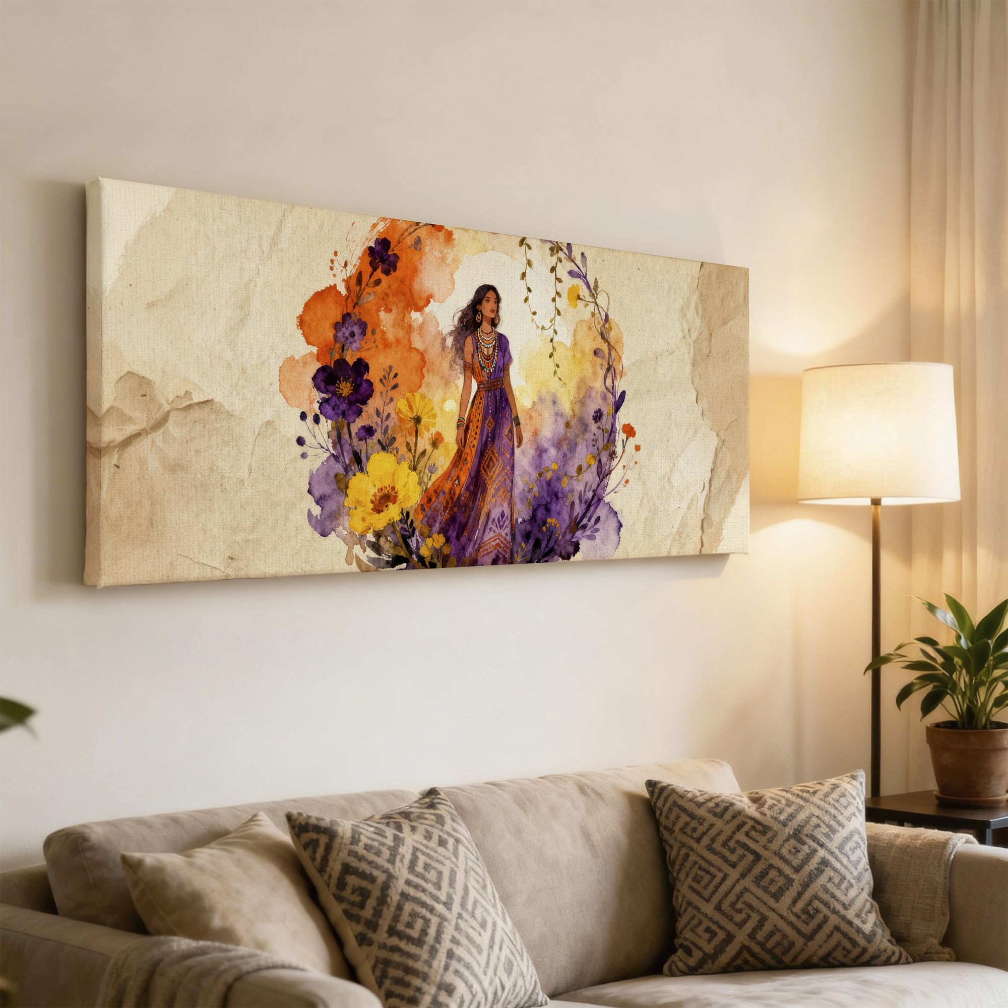 SoulAbiti Boho Muse Bloom Unframed 36x14 inches Rolled Canvas Wall Contemporary Art UV Print Painting for Living Room, Bedroom & Office Decor Premium Gloss Vivid Fade-Resistant Print 2