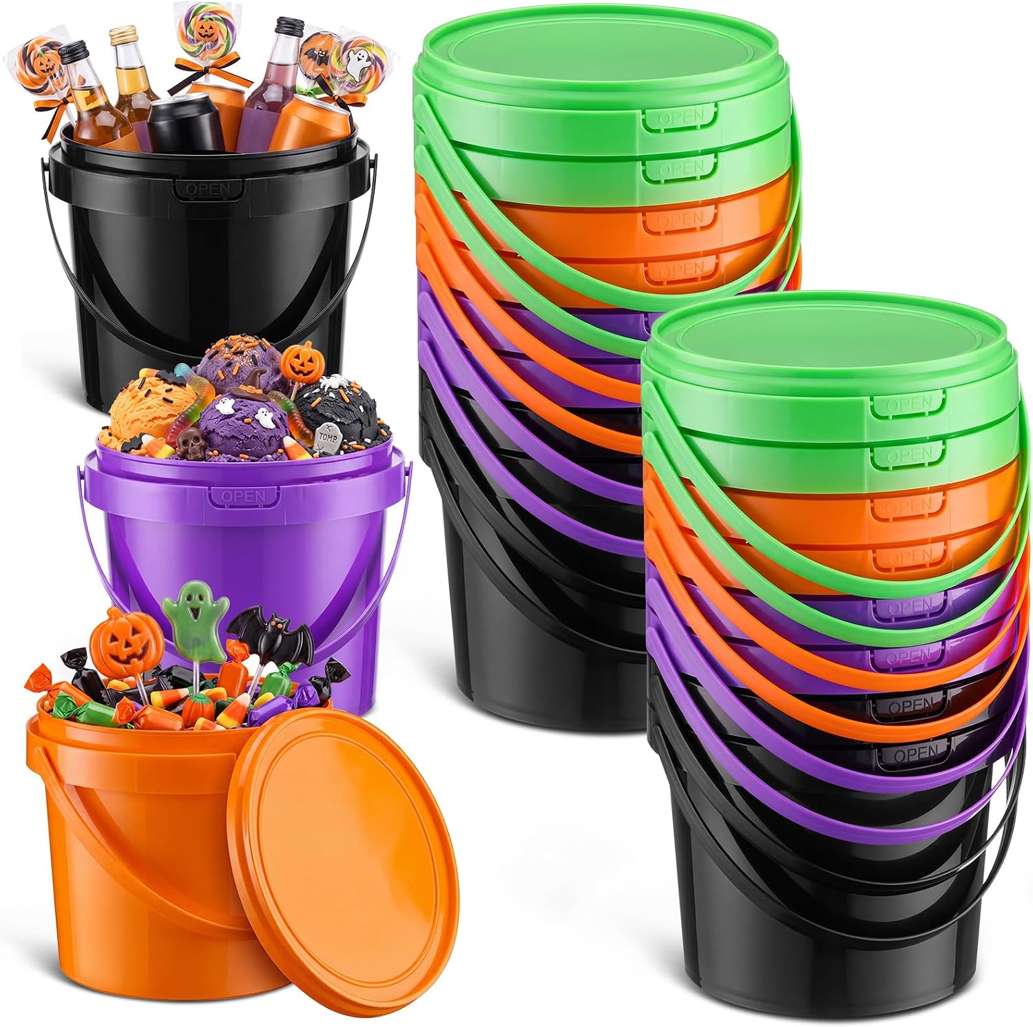Funnymoom 20 Pack 48 oz Halloween Trick or Treat Candy Buckets for Parties