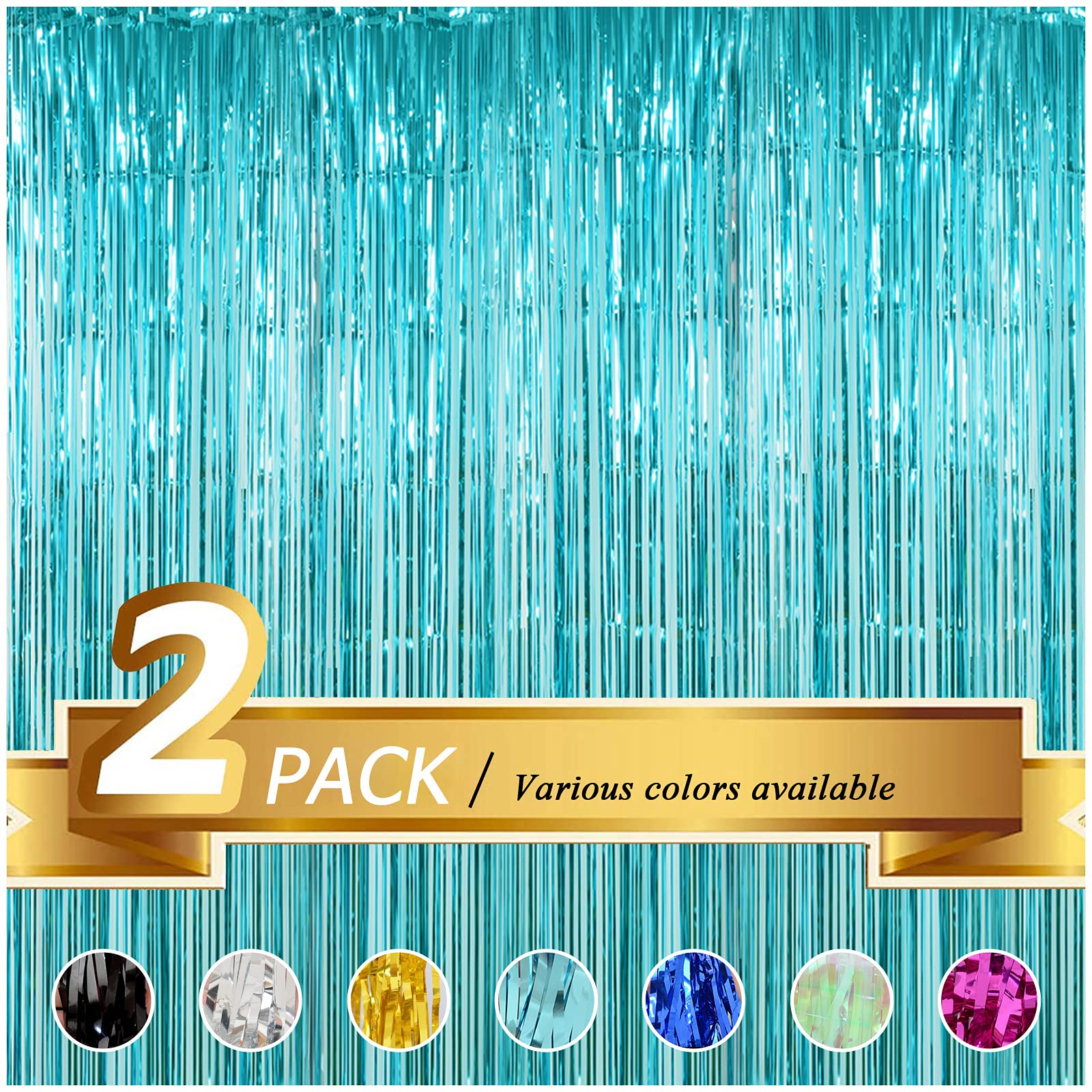AMZLOKAE 2Pack Foil Fringe Backdrop Sky Blue Metallic Tinsel Foil Fringe Curtains Party Decoration Photo Booth Props Sparkle Shining Streamer Backdrop