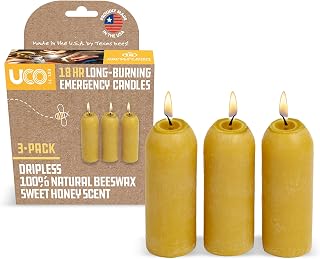 UCO 12-Hour Natural Beeswax Candles for Lanterns - Long-Burning Emergency Survival Lights, USA Made