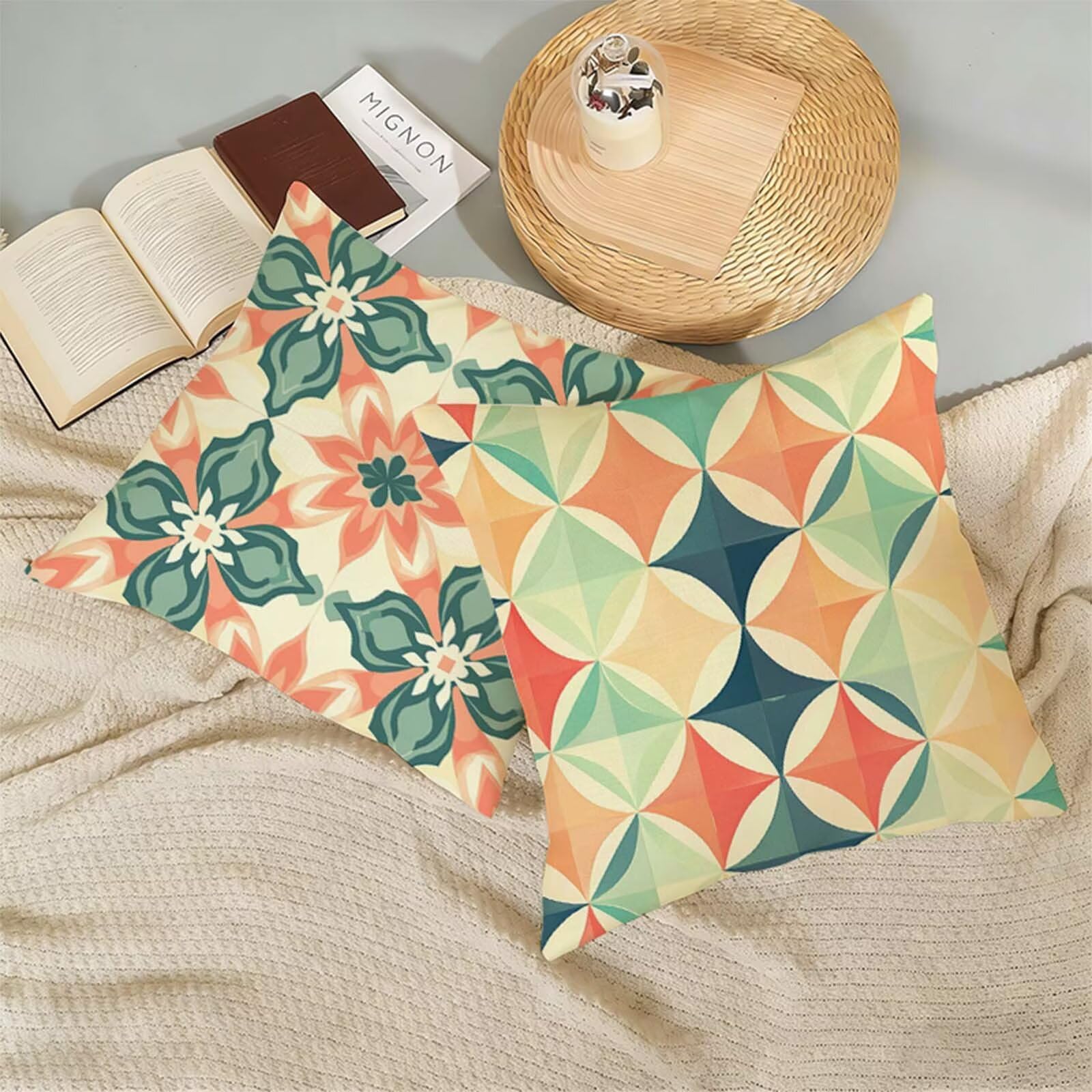 Fundas Cojines 80x80 cm Beige Juego de 2, Impermeable Exterior Funda Cojin Lino, Cómodo Transpirables, Antimanchas y Durable Funda de Cojines Bohemia Primavera Salón, Dormitorio Decoración Hogar X-314