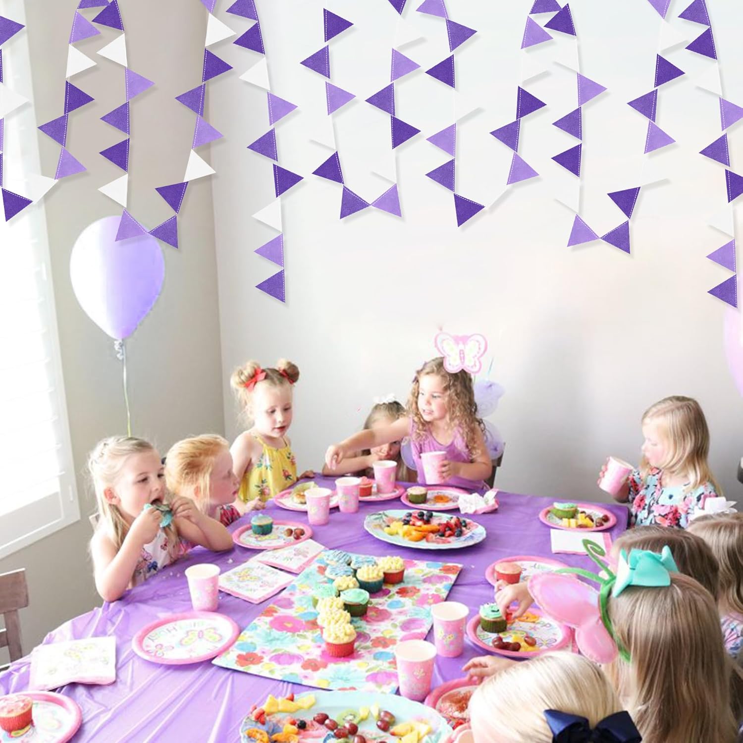 Purple Party Decorations Ombre Lavender Felt Hanging Triangle Mini Bunting Pennant Banner Flag for Birthday Wedding Baby Shower Bridal Shower Engagement Lilac Violet Party Classroom Nursery Decor - Image 8