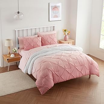 7 Piece Comforter Set Bed in a Bag Ombre Pintuck Design All Season Soft Down Alternative Bedding Comforter Set & Luxurious Matching Bed Sheets & Pillow Shams, Ombre Pintuck Blush, Full